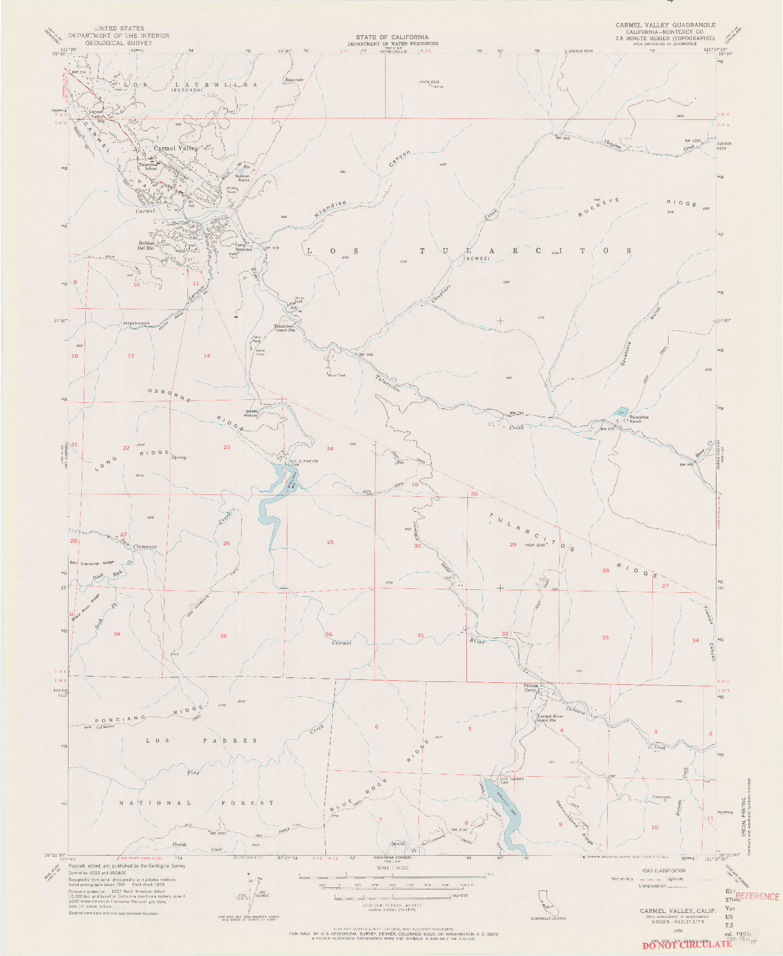 USGS 1:24000-SCALE QUADRANGLE FOR CARMEL VALLEY, CA 1956