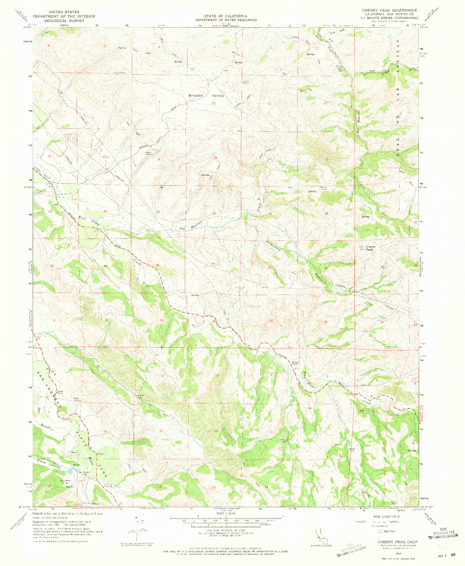 USGS 1:24000-SCALE QUADRANGLE FOR CHERRY PEAK, CA 1968