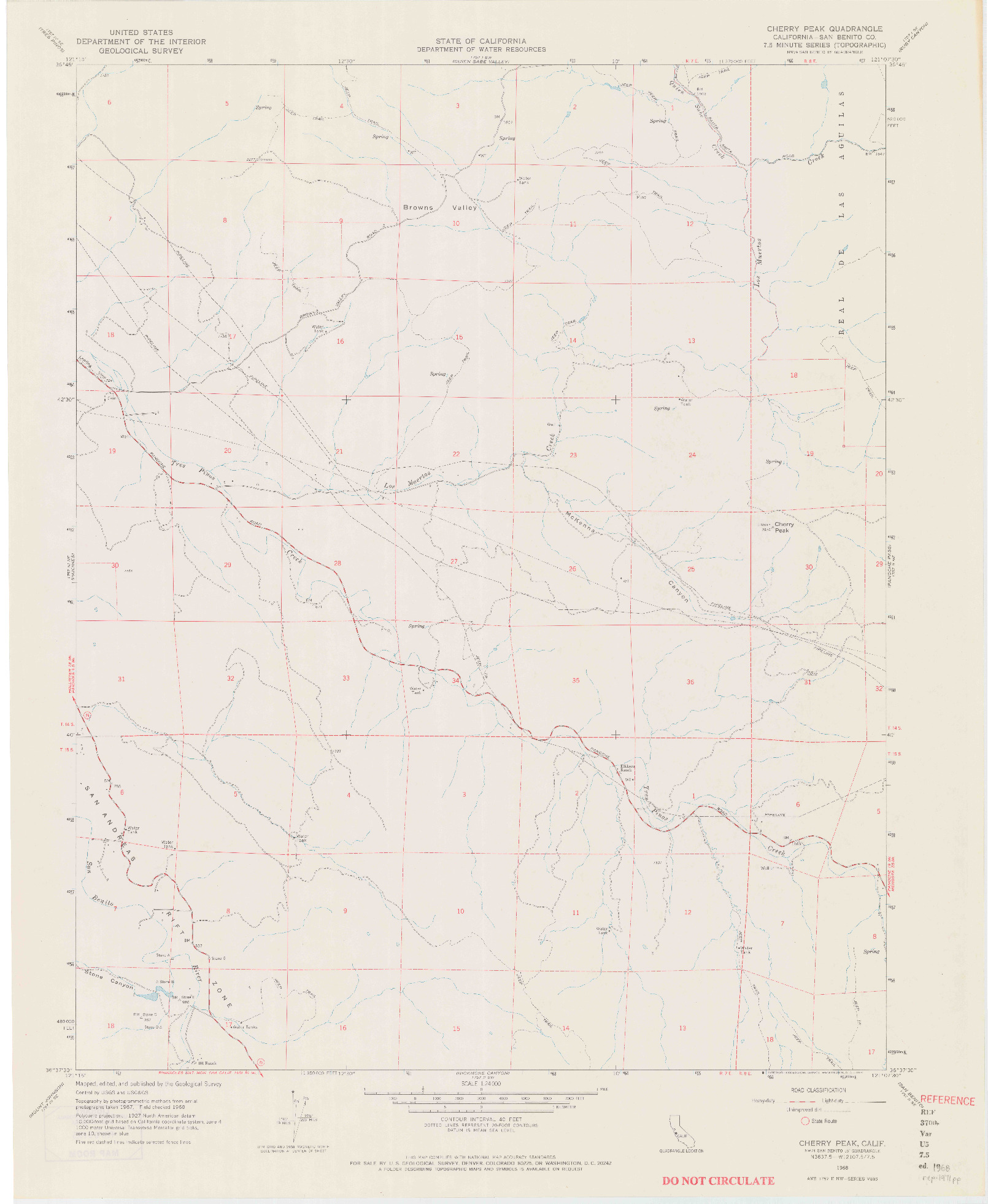 USGS 1:24000-SCALE QUADRANGLE FOR CHERRY PEAK, CA 1968