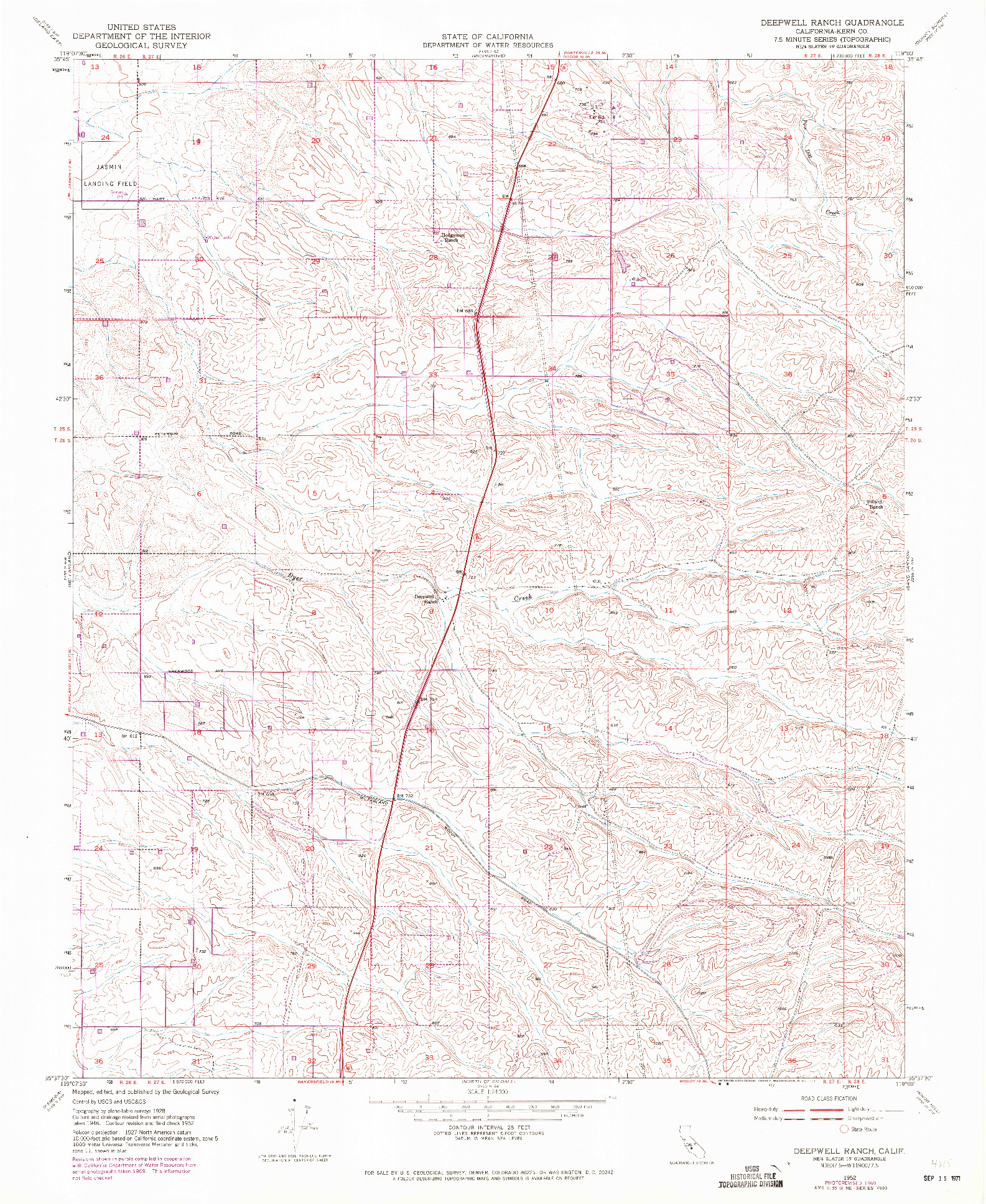 USGS 1:24000-SCALE QUADRANGLE FOR DEEPWELL RANCH, CA 1952