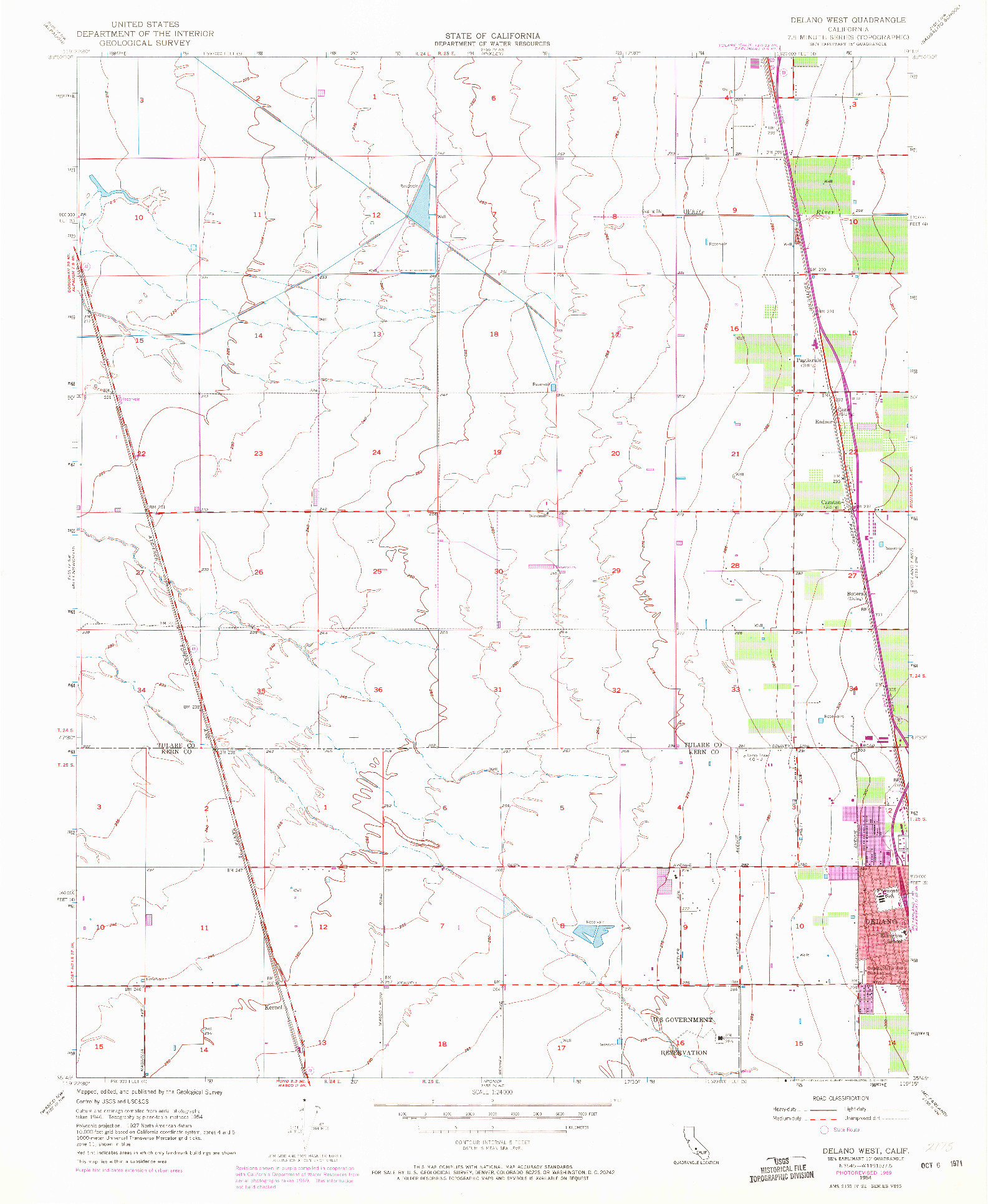 USGS 1:24000-SCALE QUADRANGLE FOR DELANO WEST, CA 1954