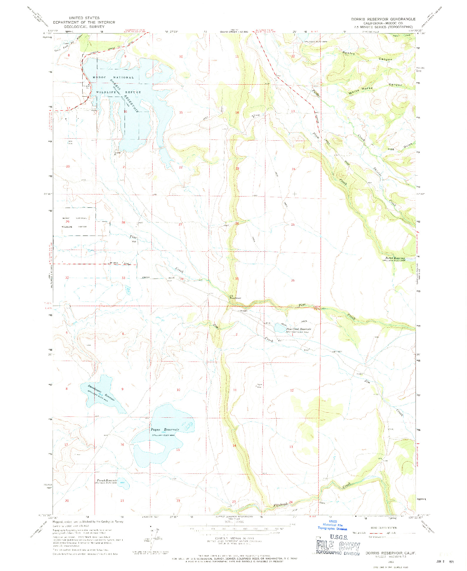 USGS 1:24000-SCALE QUADRANGLE FOR DORRIS RESERVOIR, CA 1963