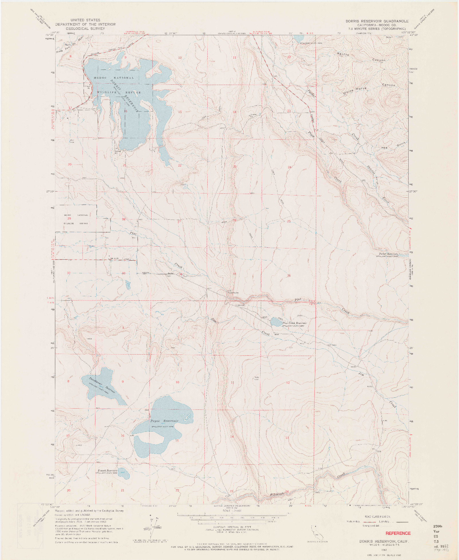 USGS 1:24000-SCALE QUADRANGLE FOR DORRIS RESERVOIR, CA 1963