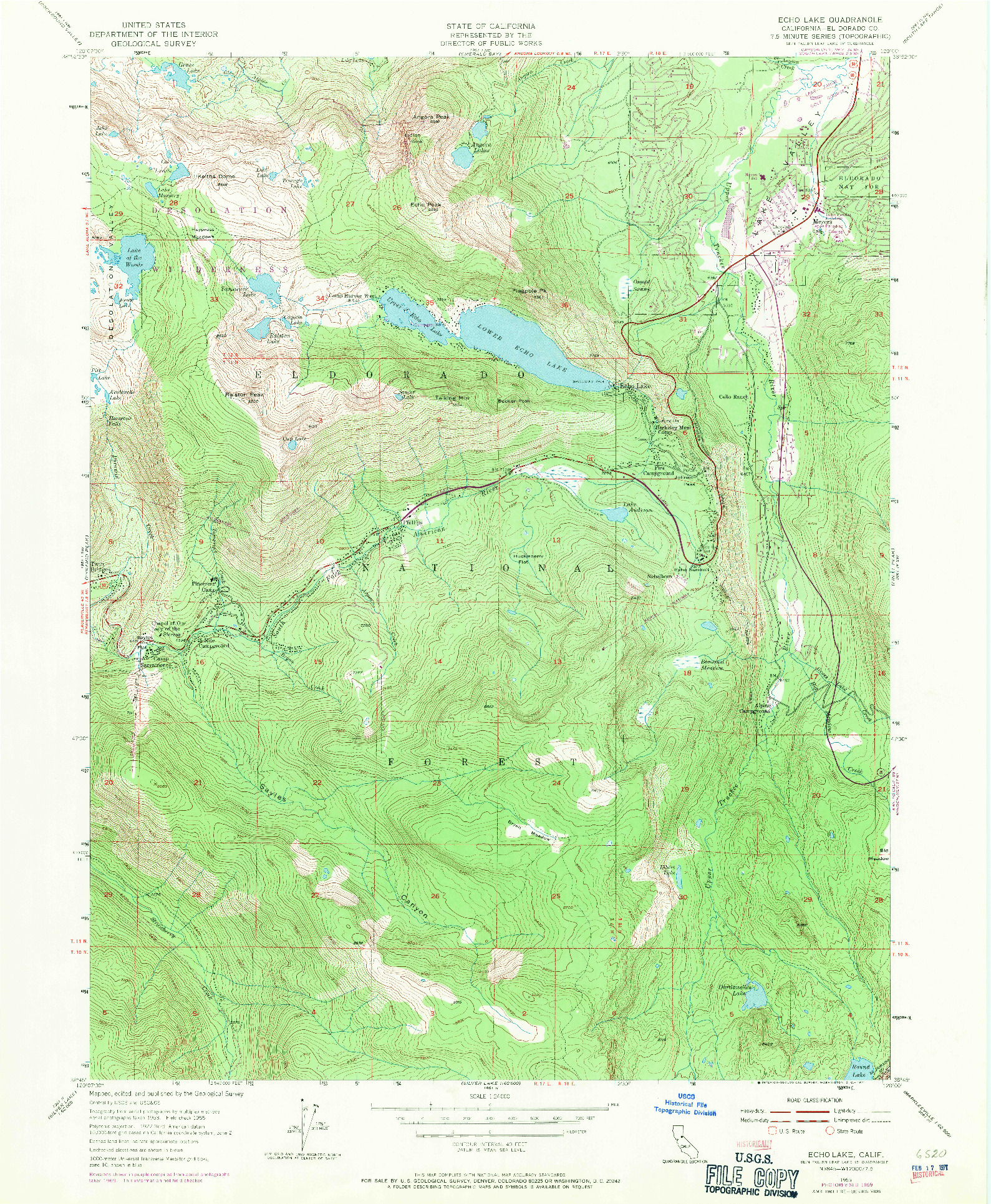 USGS 1:24000-SCALE QUADRANGLE FOR ECHO LAKE, CA 1955