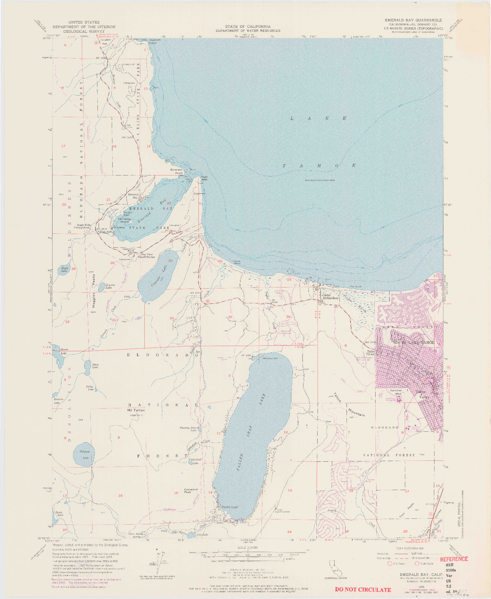 USGS 1:24000-SCALE QUADRANGLE FOR EMERALD BAY, CA 1955