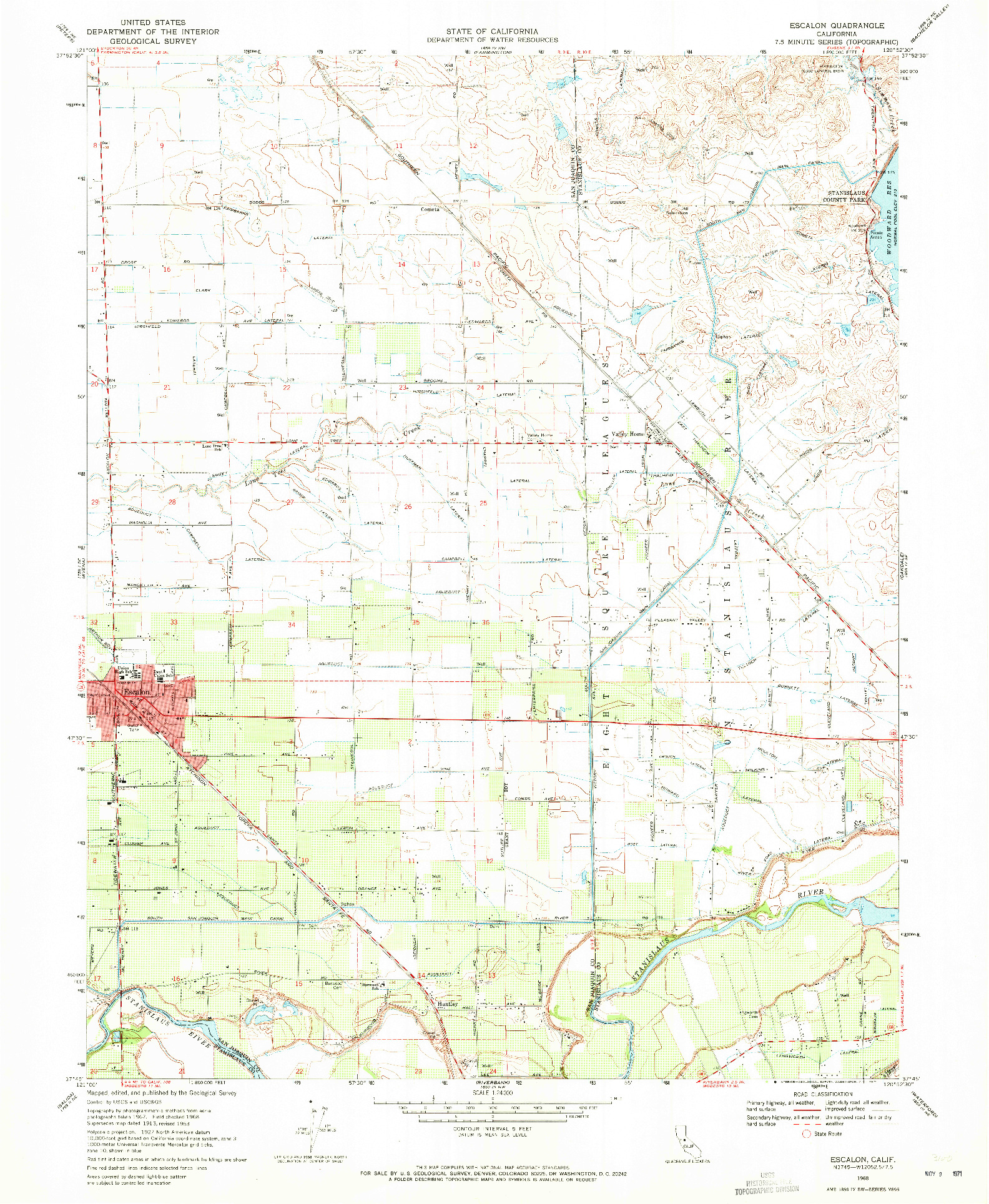 USGS 1:24000-SCALE QUADRANGLE FOR ESCALON, CA 1968