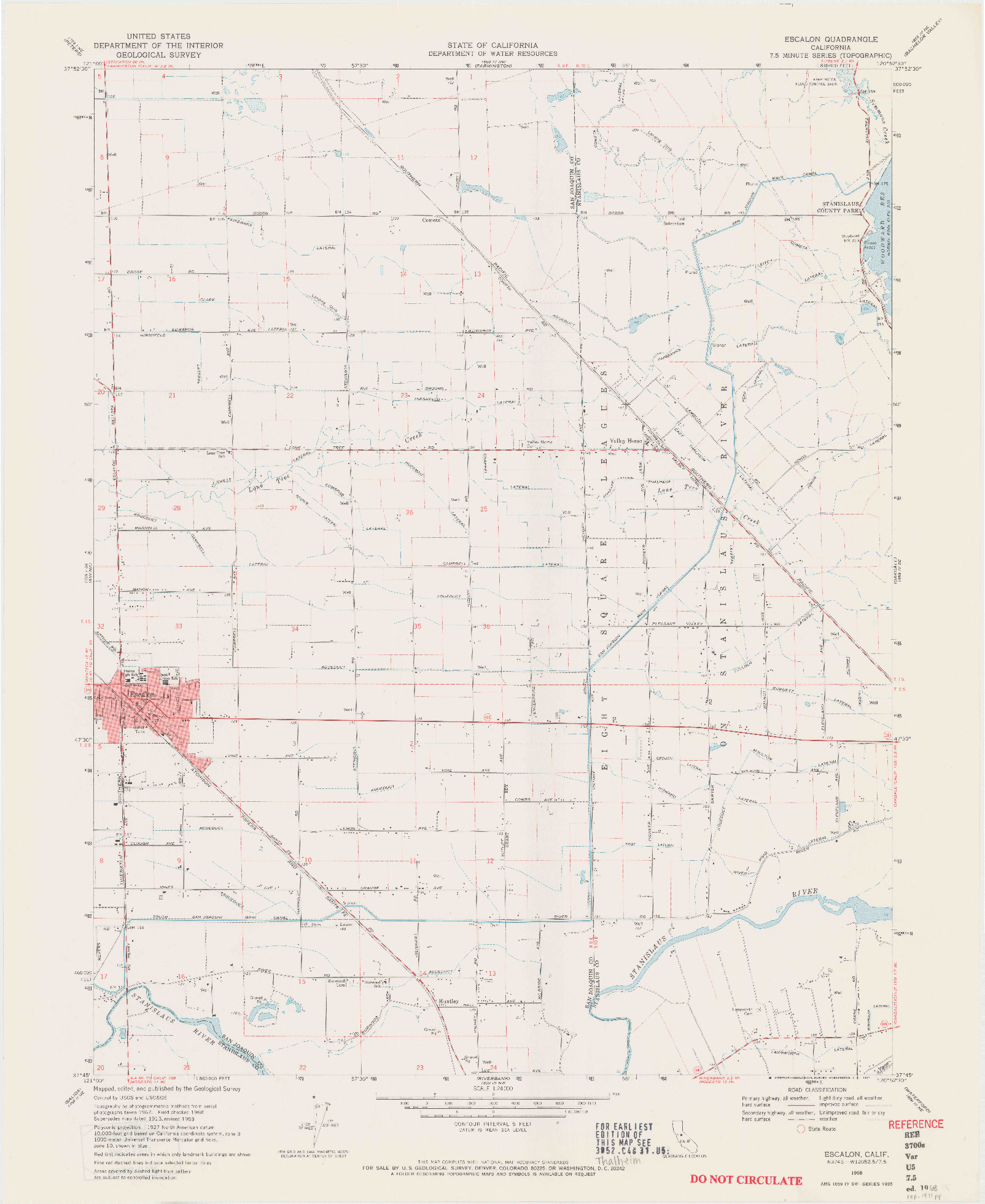 USGS 1:24000-SCALE QUADRANGLE FOR ESCALON, CA 1968