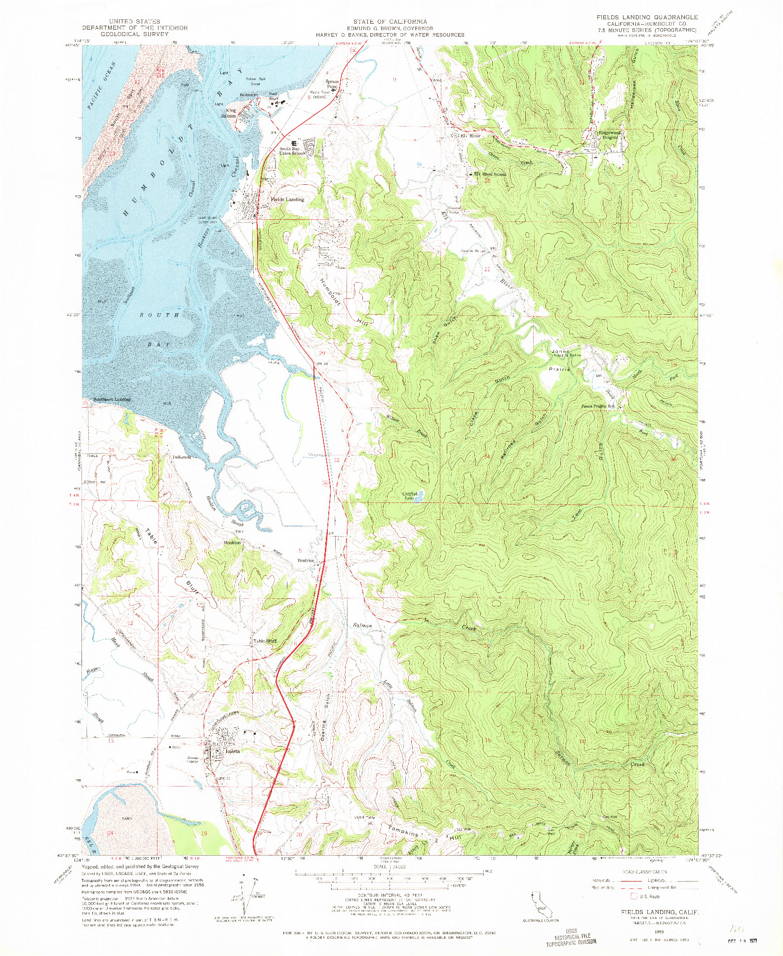 USGS 1:24000-SCALE QUADRANGLE FOR FIELDS LANDING, CA 1959