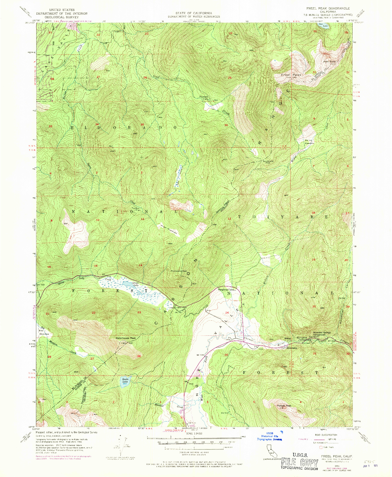 USGS 1:24000-SCALE QUADRANGLE FOR FREEL PEAK, CA 1955