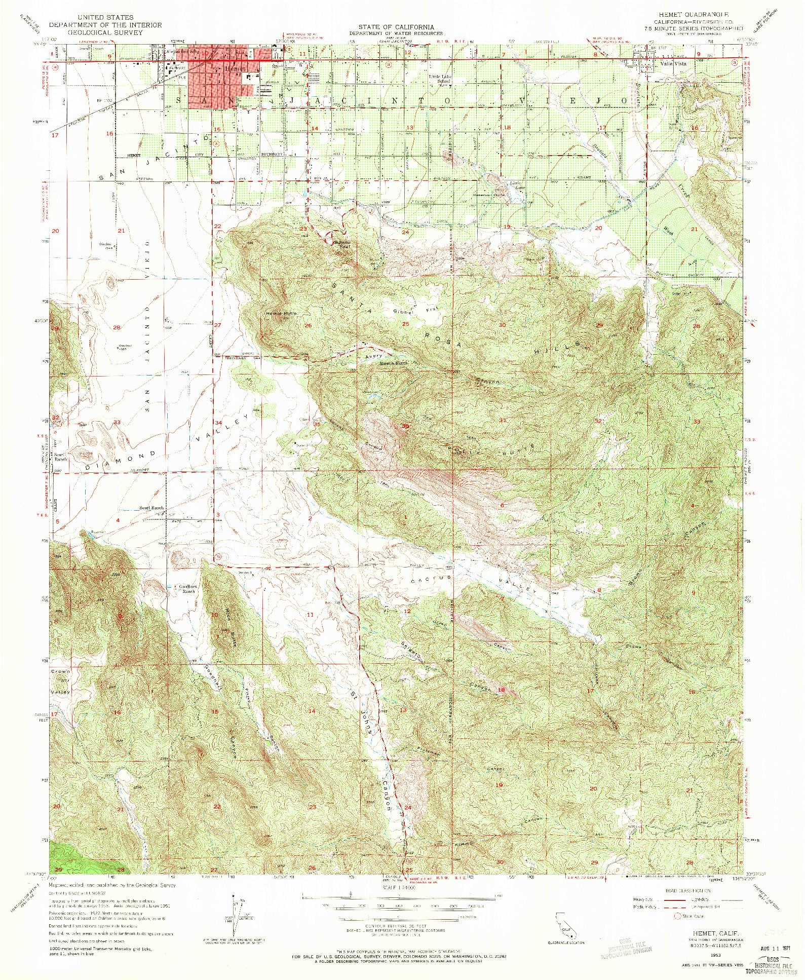 USGS 1:24000-SCALE QUADRANGLE FOR HEMET, CA 1953