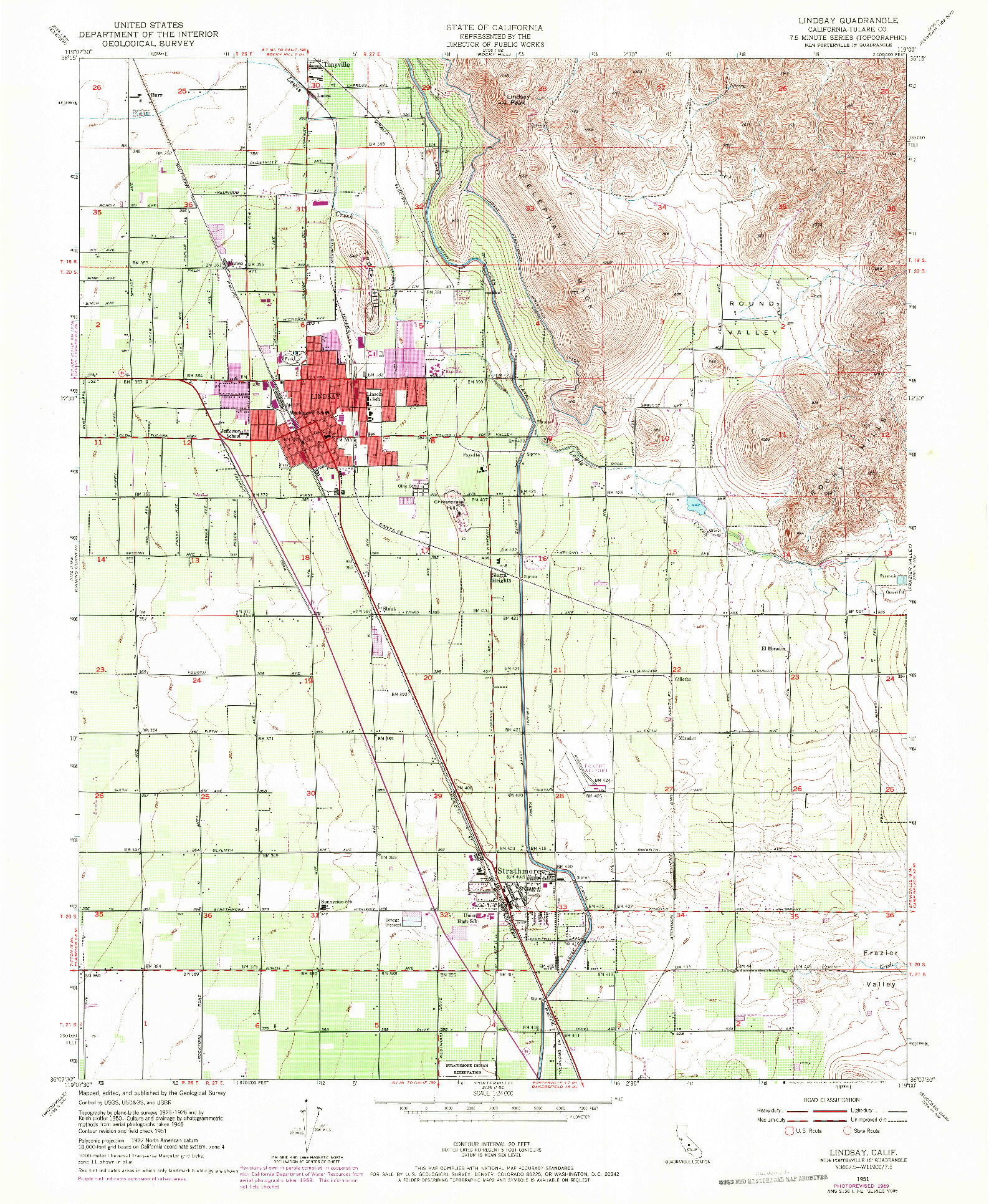 USGS 1:24000-SCALE QUADRANGLE FOR LINDSAY, CA 1951