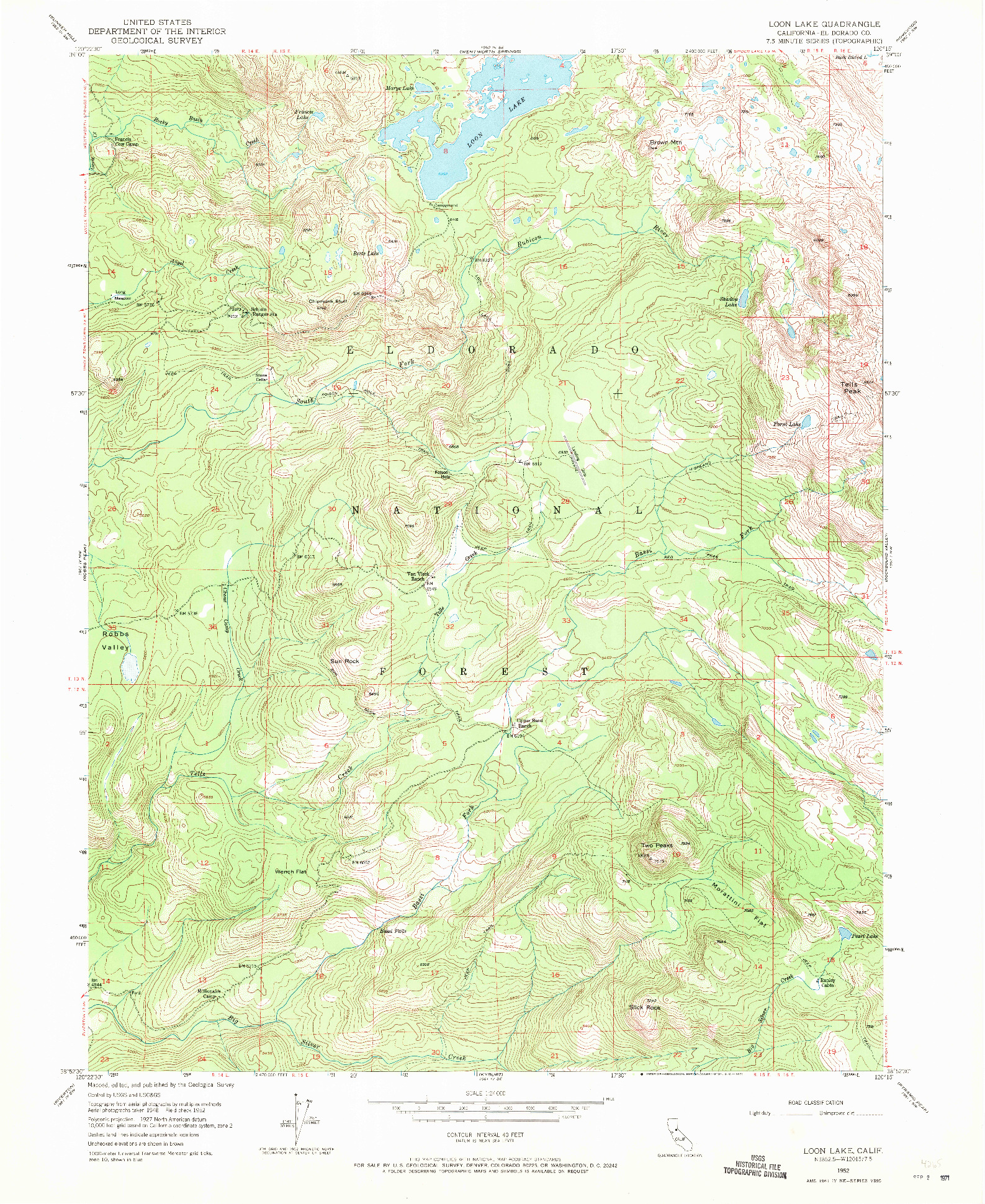 USGS 1:24000-SCALE QUADRANGLE FOR LOON LAKE, CA 1952