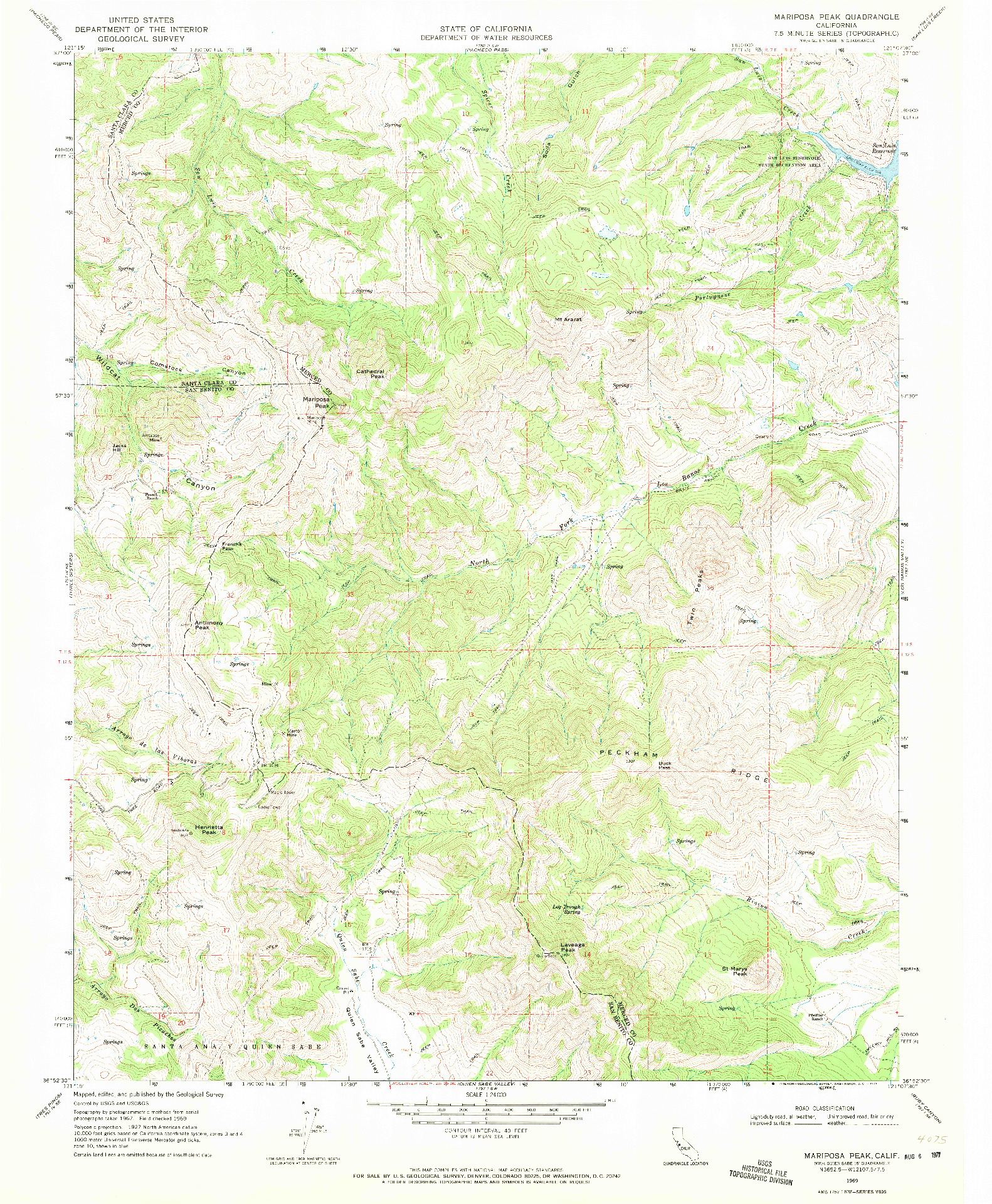 USGS 1:24000-SCALE QUADRANGLE FOR MARIPOSA PEAK, CA 1969