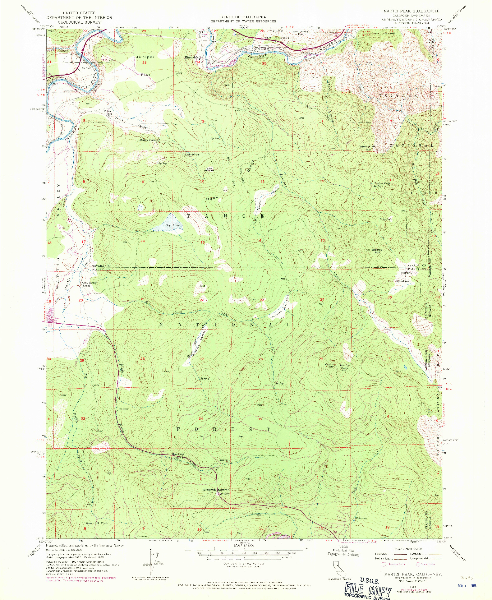 USGS 1:24000-SCALE QUADRANGLE FOR MARTIS PEAK, CA 1955