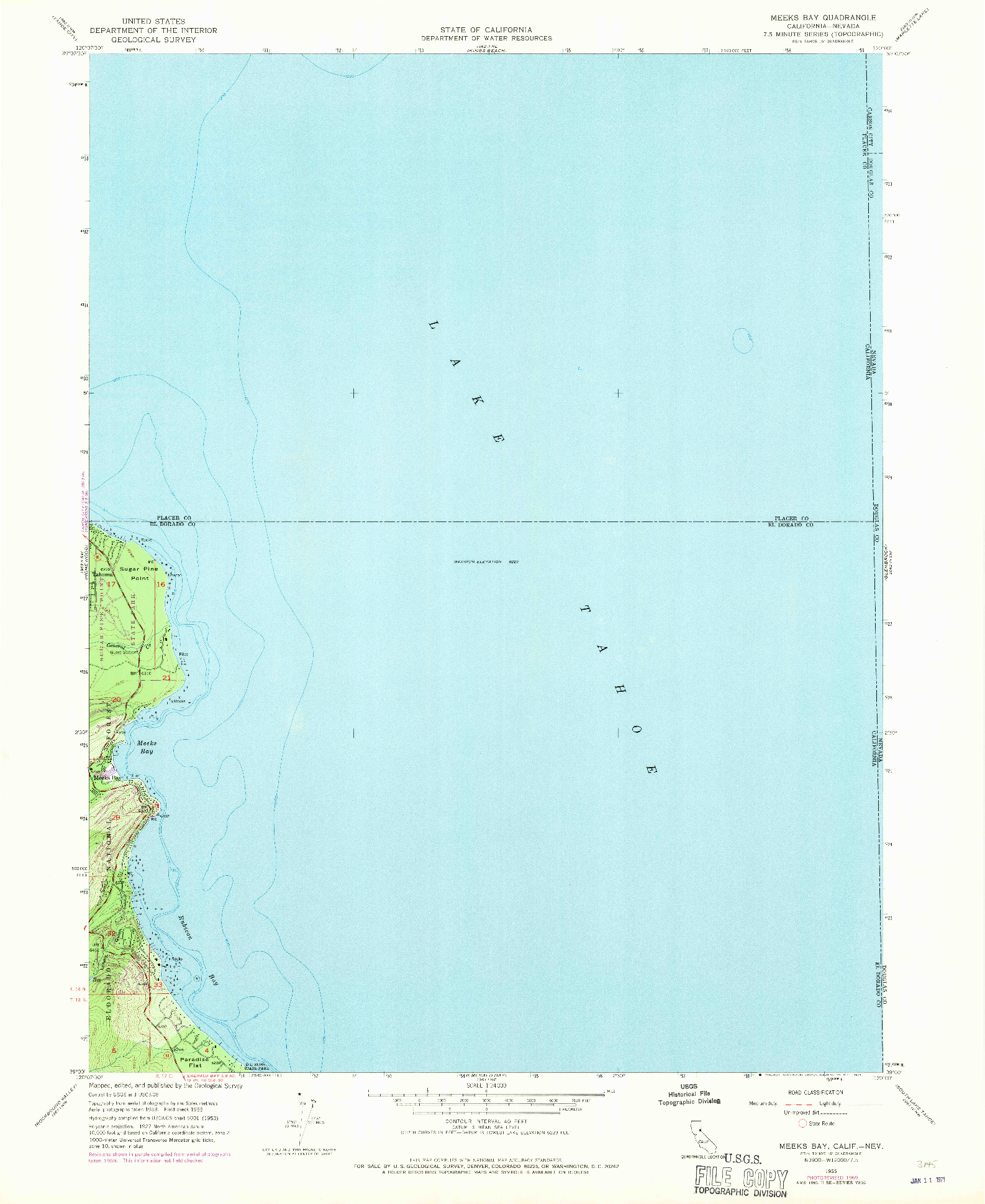 USGS 1:24000-SCALE QUADRANGLE FOR MEEKS BAY, CA 1955