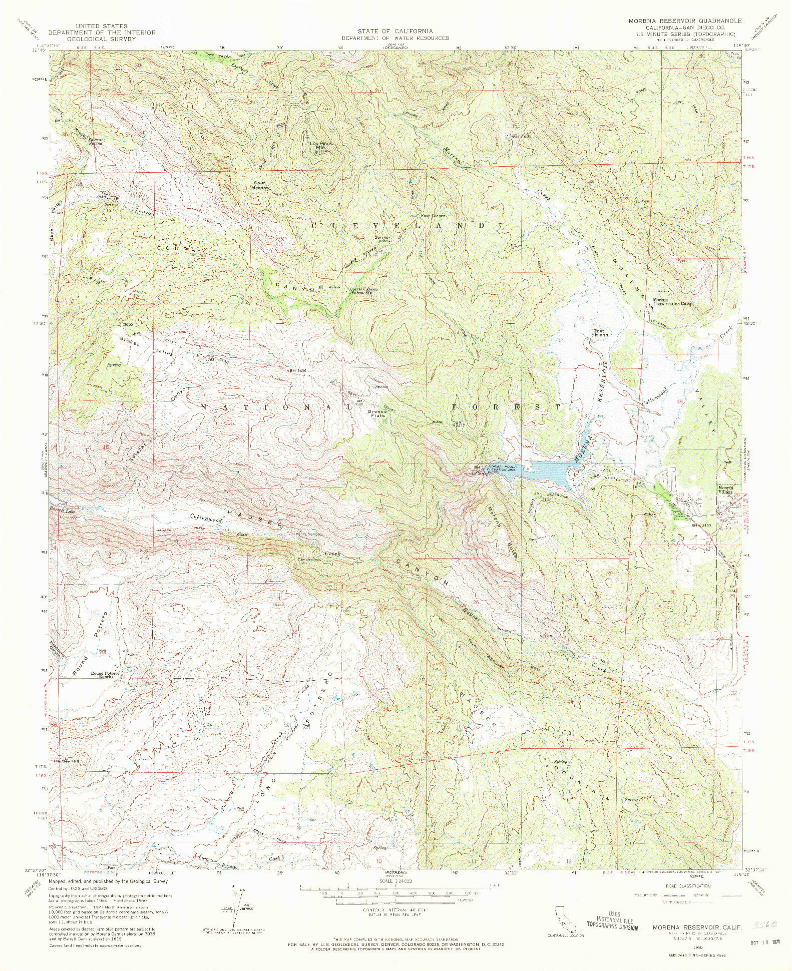 USGS 1:24000-SCALE QUADRANGLE FOR MORENA RESERVOIR, CA 1960