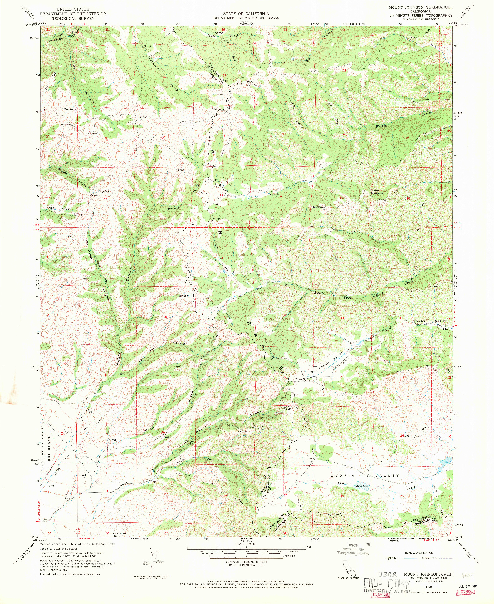 USGS 1:24000-SCALE QUADRANGLE FOR MOUNT JOHNSON, CA 1968