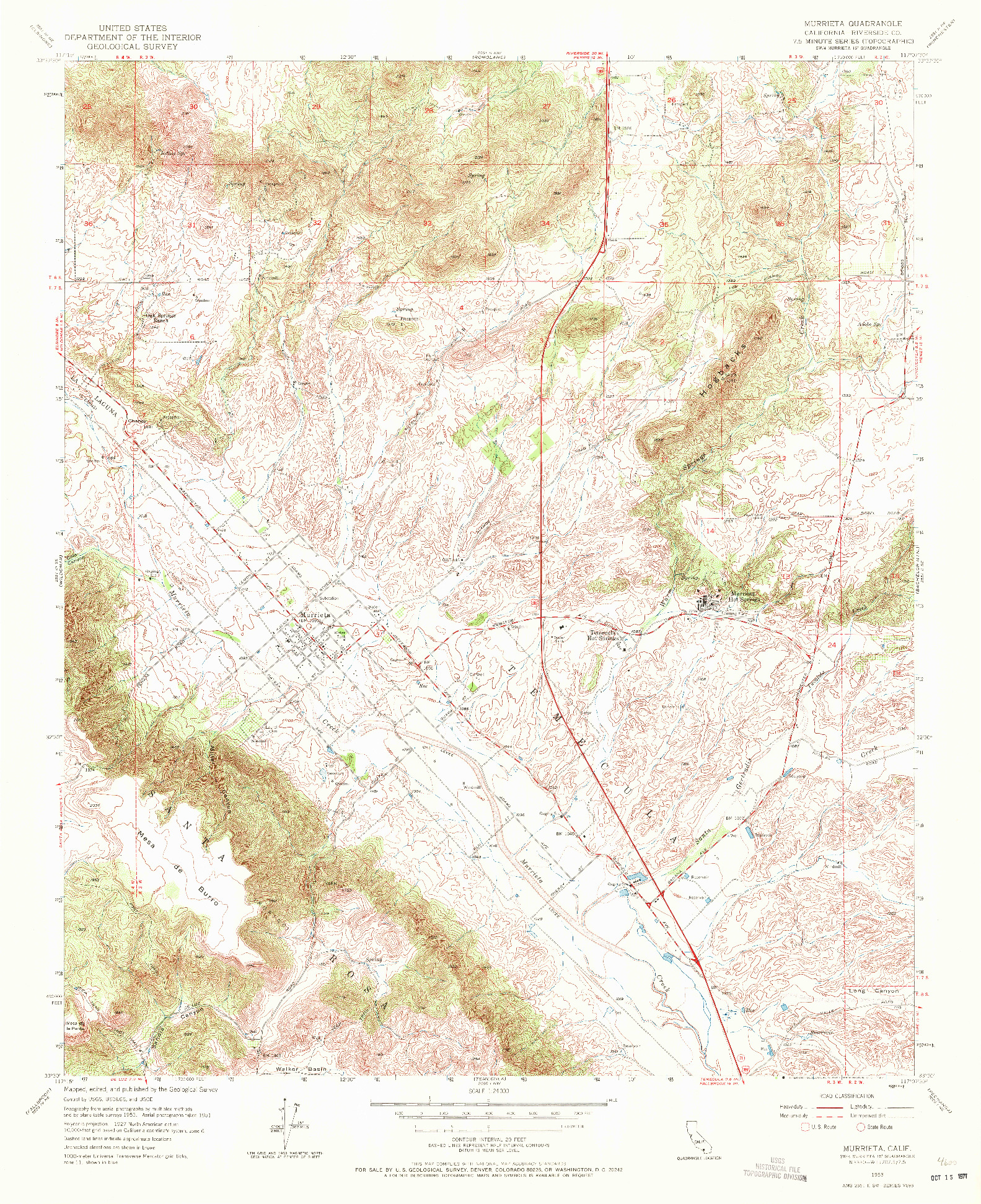 USGS 1:24000-SCALE QUADRANGLE FOR MURRIETA, CA 1953