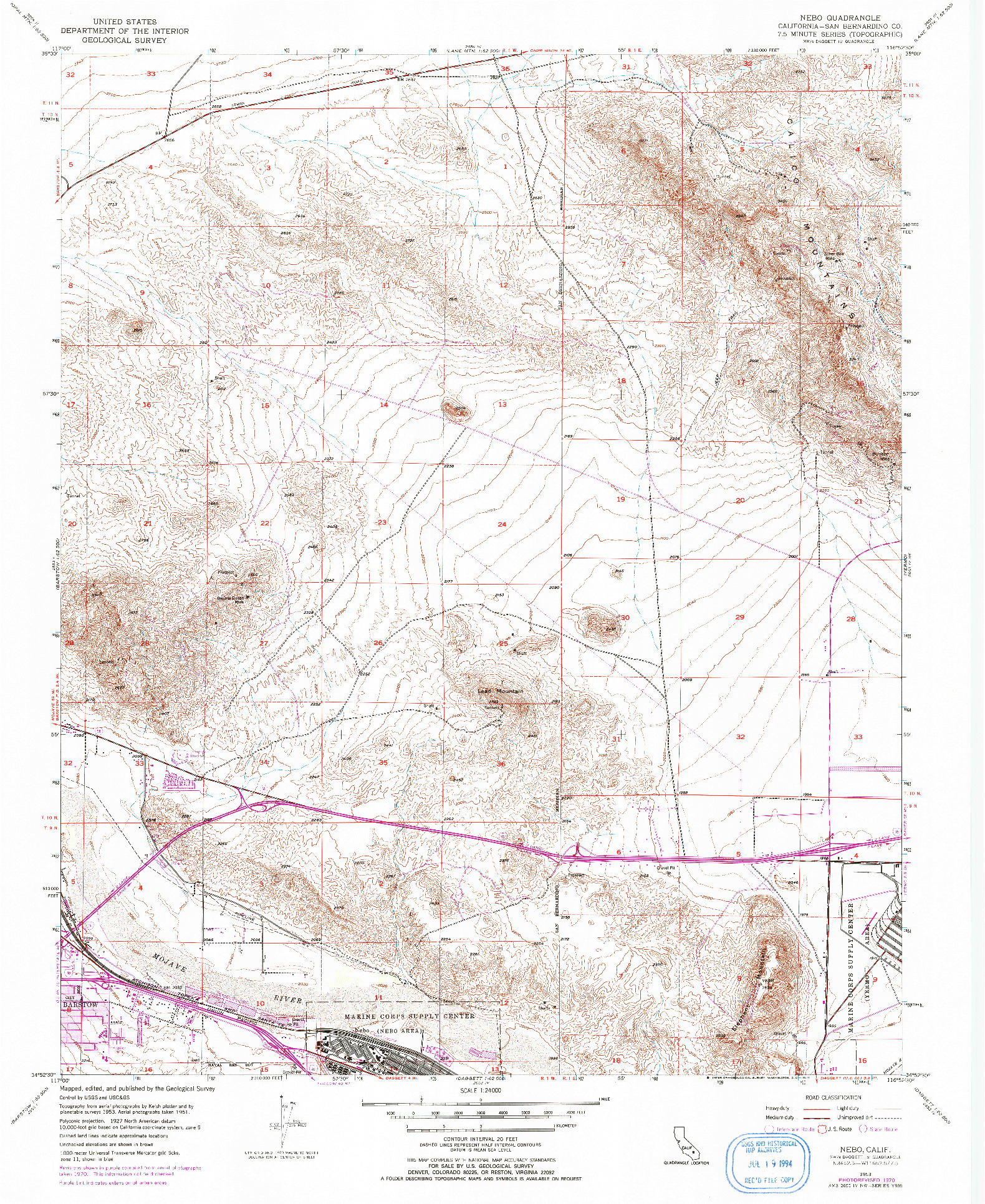 USGS 1:24000-SCALE QUADRANGLE FOR NEBO, CA 1953