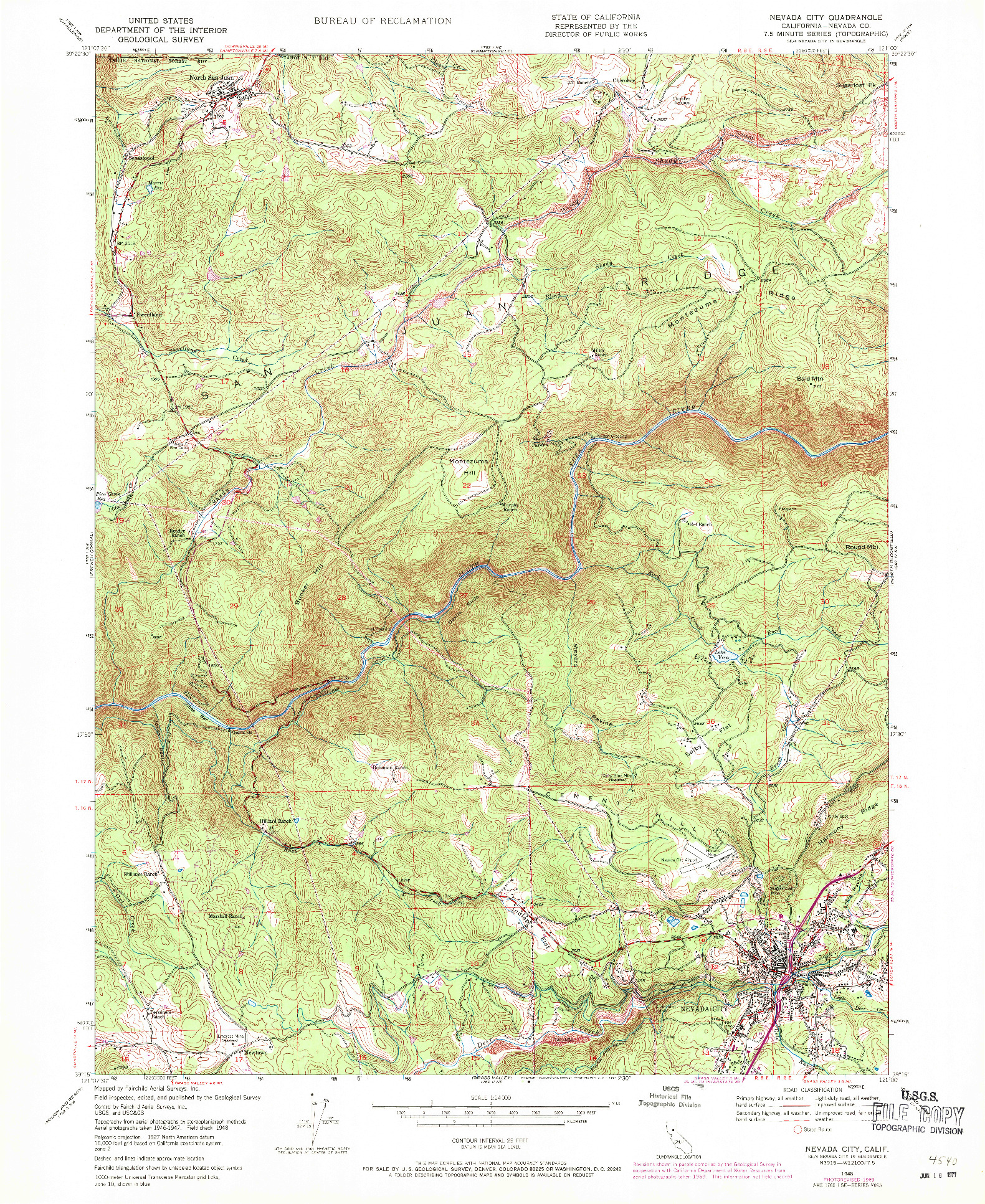 USGS 1:24000-SCALE QUADRANGLE FOR NEVADA CITY, CA 1948