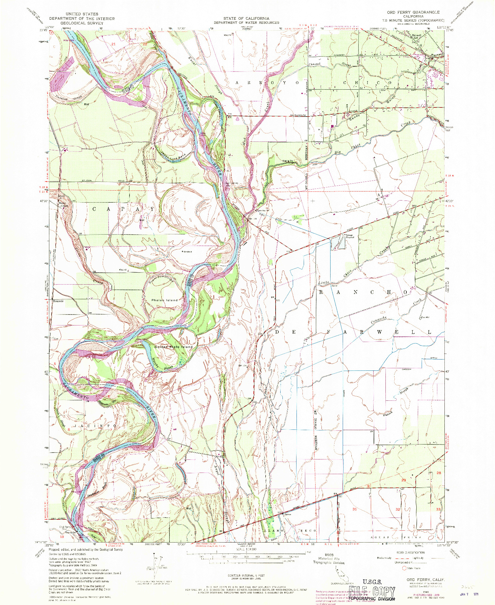 USGS 1:24000-SCALE QUADRANGLE FOR ORD FERRY, CA 1949