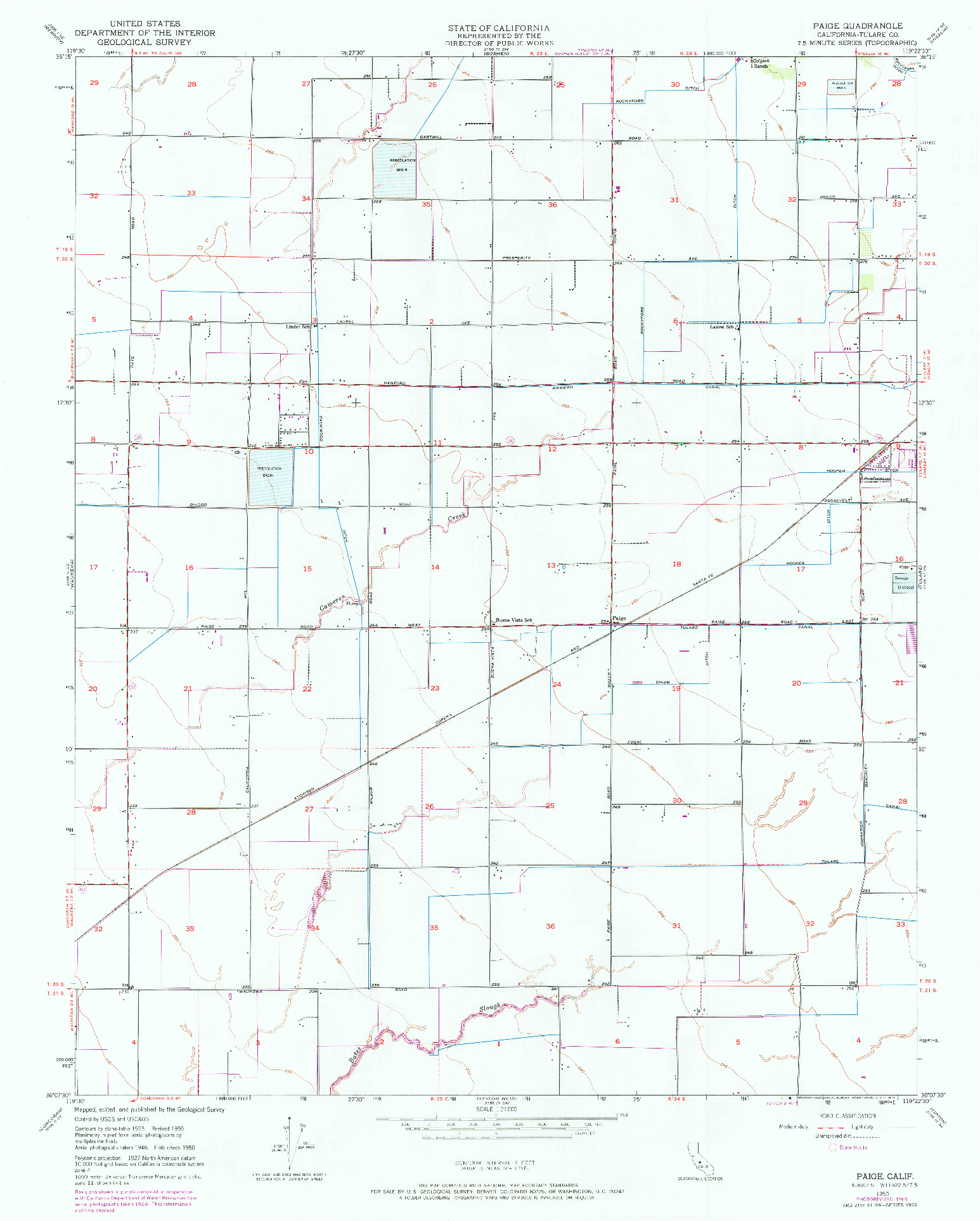USGS 1:24000-SCALE QUADRANGLE FOR PAIGE, CA 1950