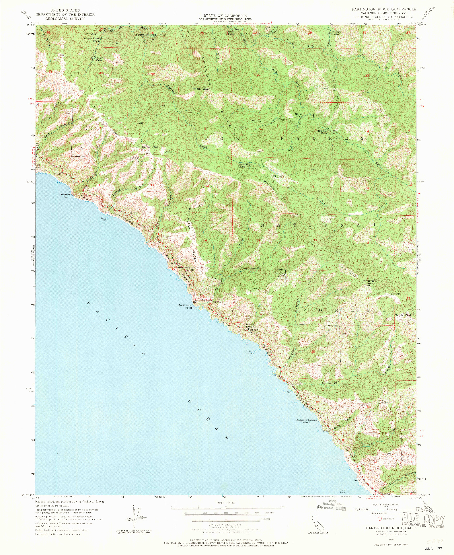 USGS 1:24000-SCALE QUADRANGLE FOR PARTINGTON RIDGE, CA 1956