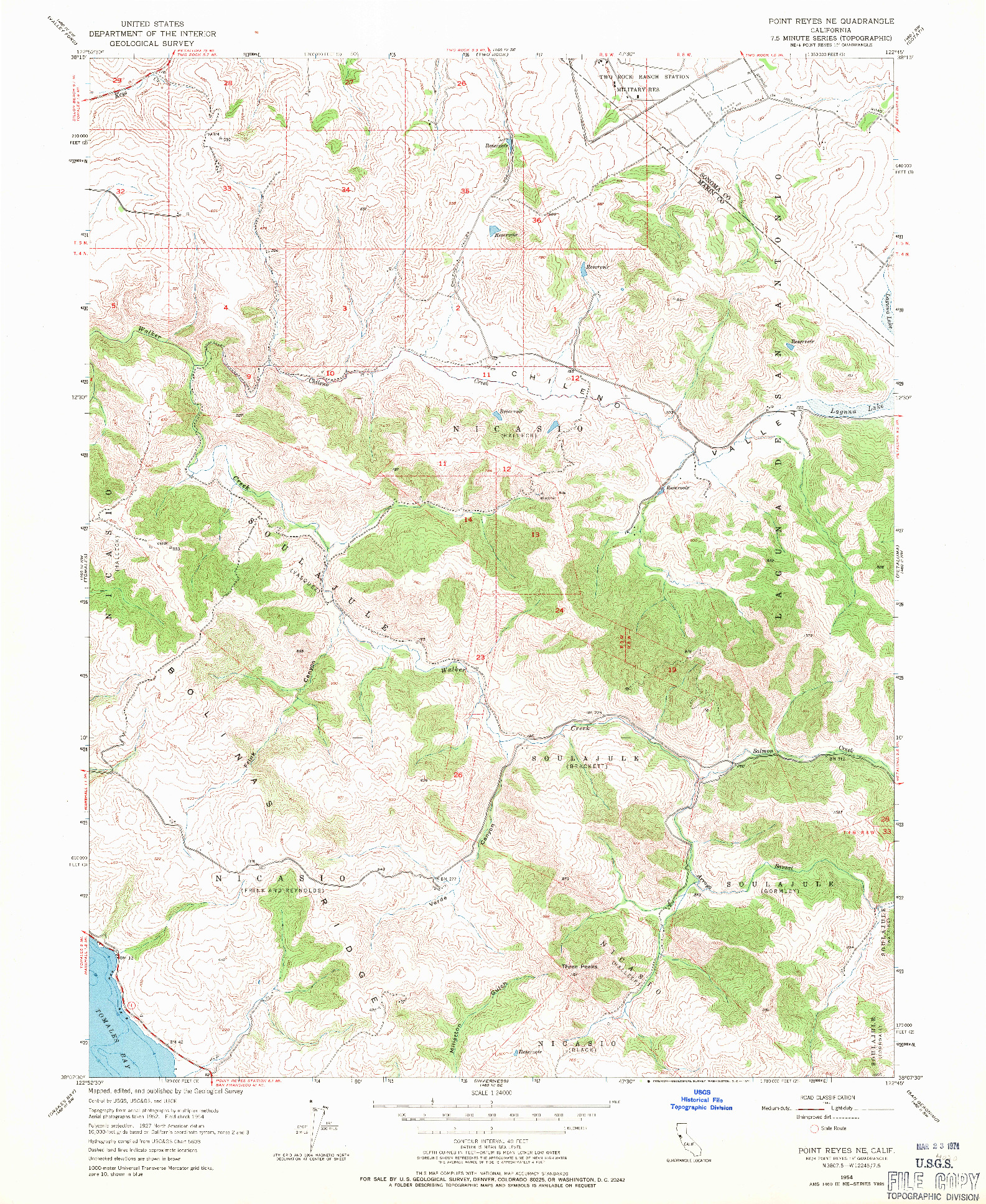 USGS 1:24000-SCALE QUADRANGLE FOR POINT REYES NE, CA 1954