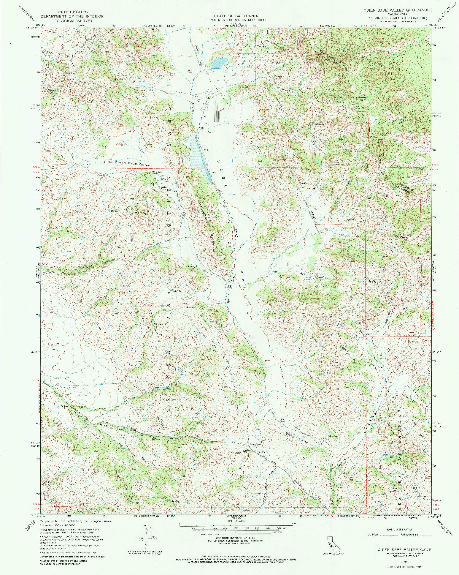 USGS 1:24000-SCALE QUADRANGLE FOR QUIEN SABE VALLEY, CA 1968