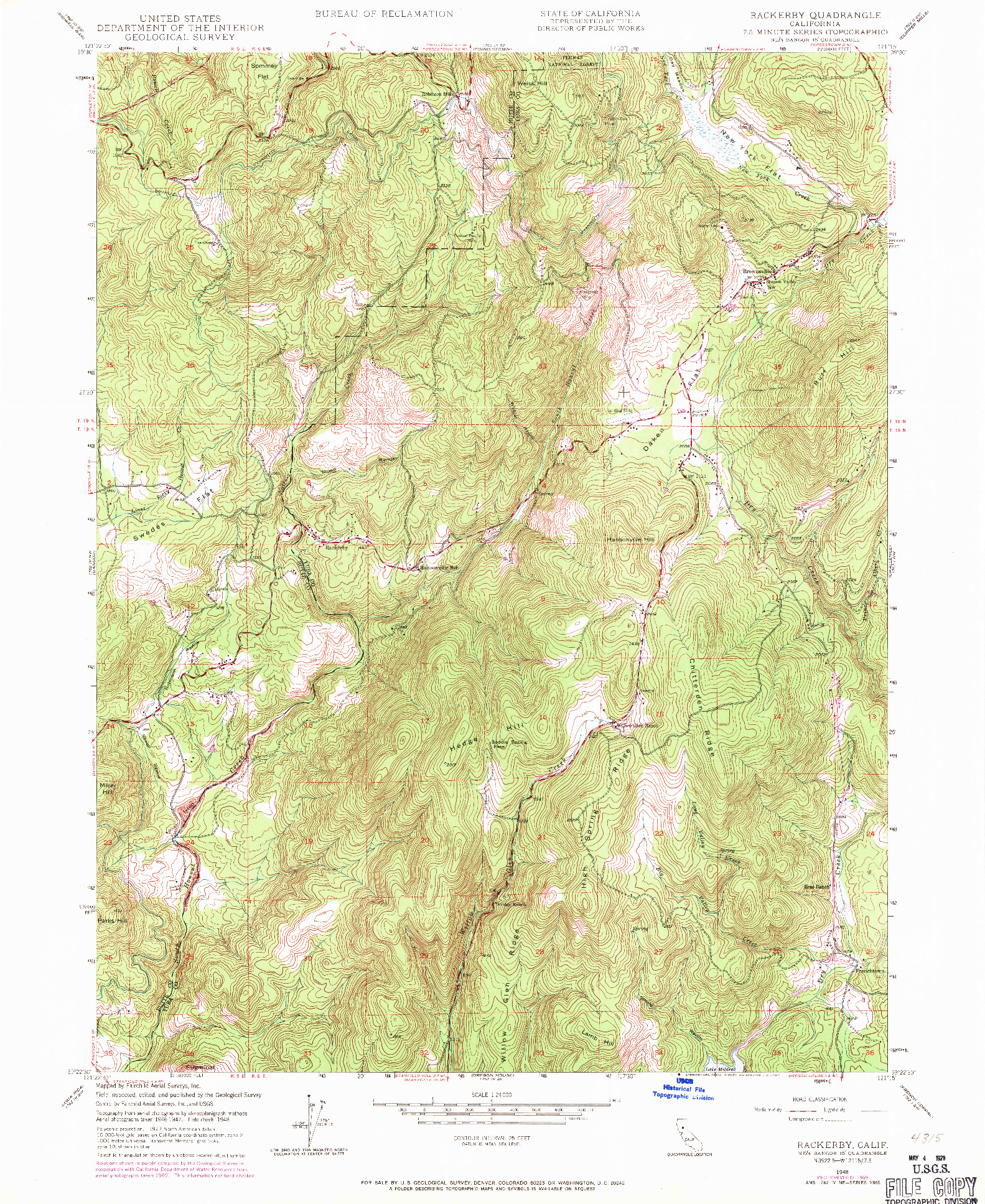 USGS 1:24000-SCALE QUADRANGLE FOR RACKERBY, CA 1948