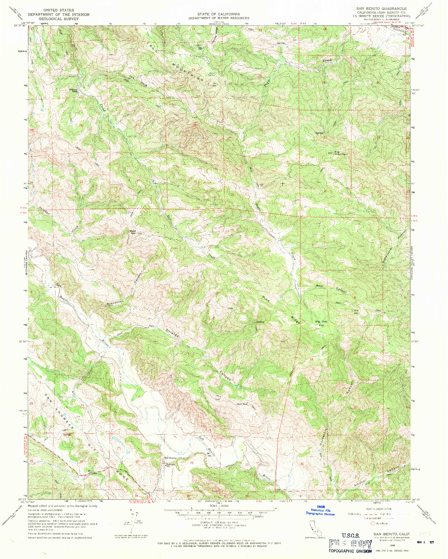 USGS 1:24000-SCALE QUADRANGLE FOR SAN BENITO, CA 1968