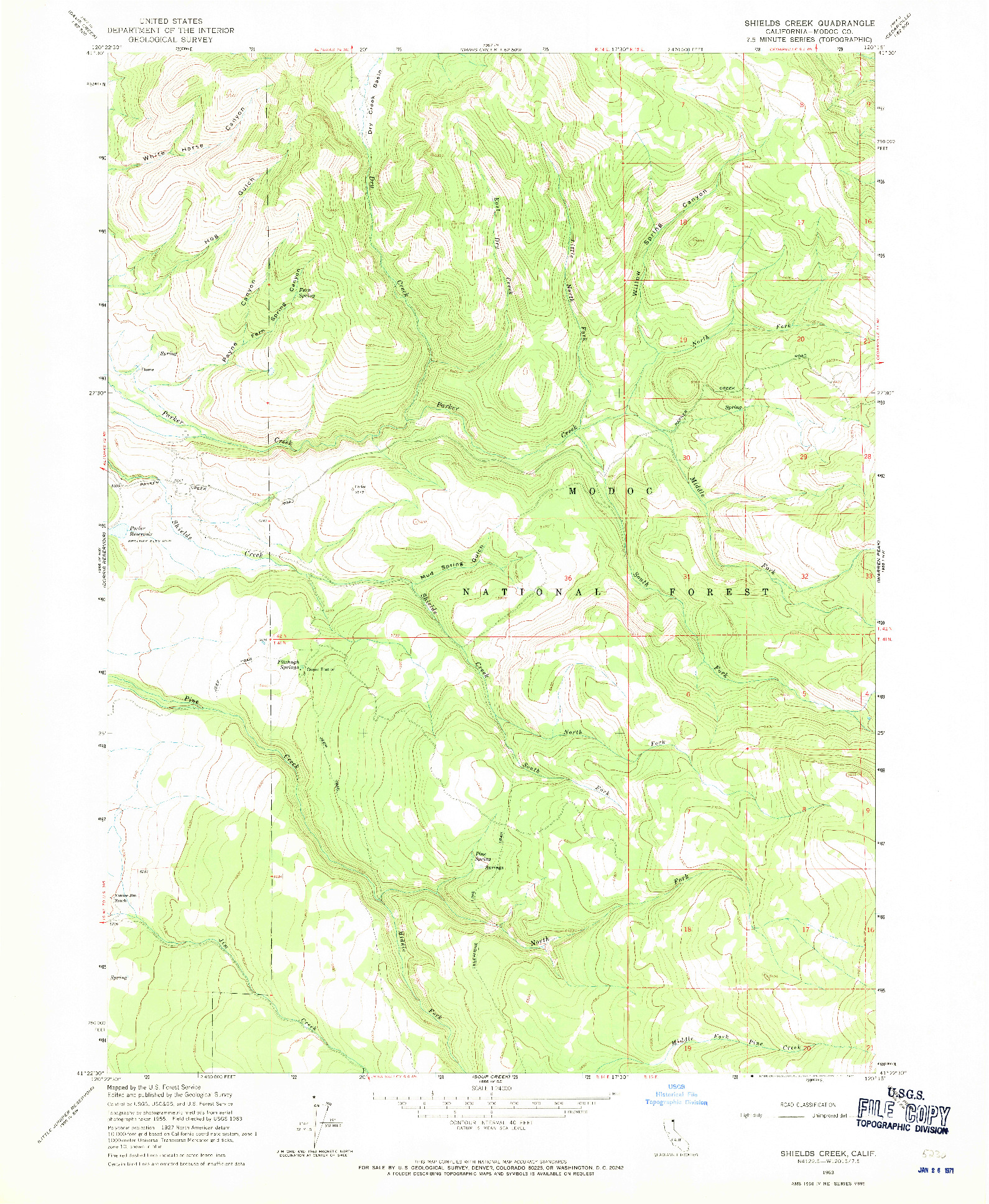 USGS 1:24000-SCALE QUADRANGLE FOR SHIELDS CREEK, CA 1963