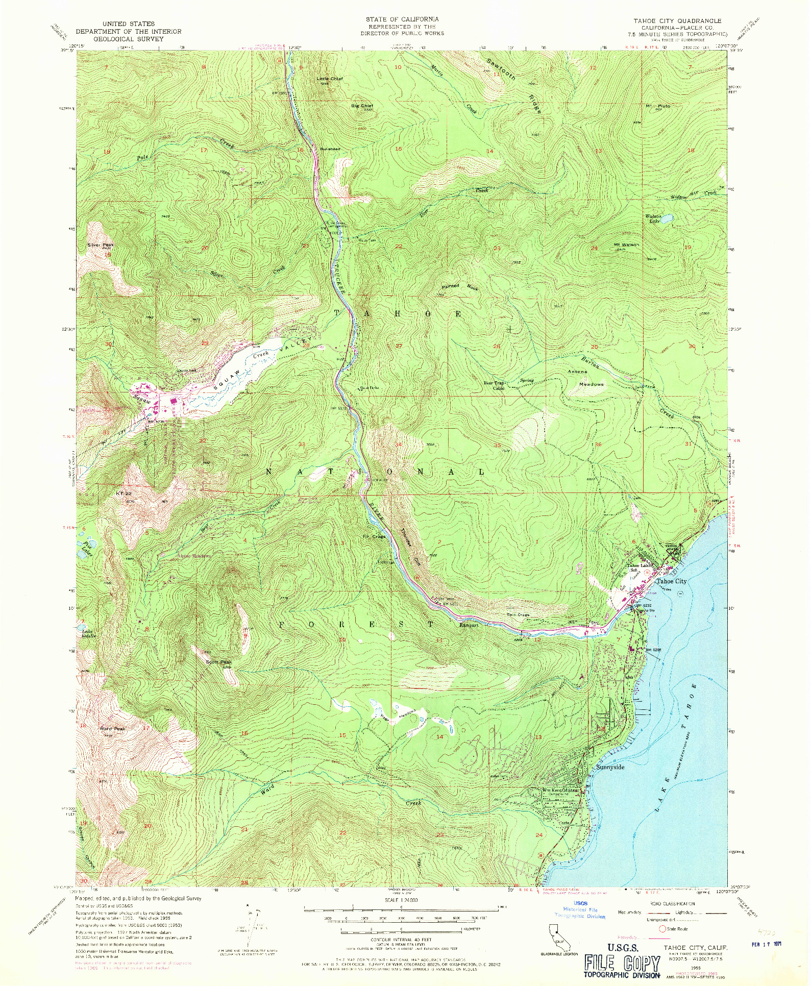 USGS 1:24000-SCALE QUADRANGLE FOR TAHOE CITY, CA 1955