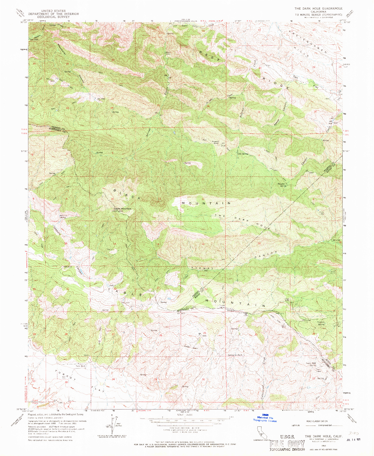 USGS 1:24000-SCALE QUADRANGLE FOR THE DARK HOLE, CA 1961