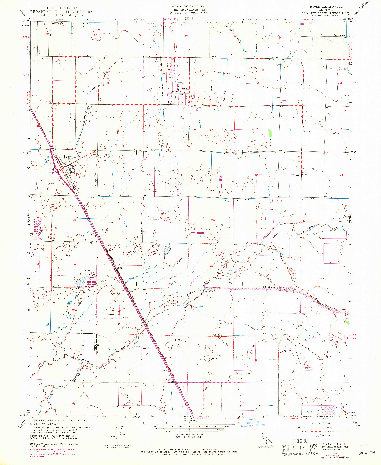 USGS 1:24000-SCALE QUADRANGLE FOR TRAVER, CA 1949
