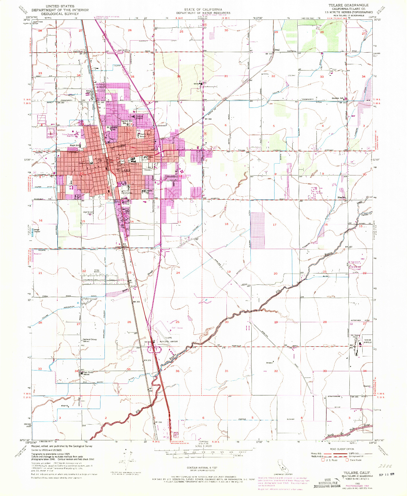 USGS 1:24000-SCALE QUADRANGLE FOR TULARE, CA 1950