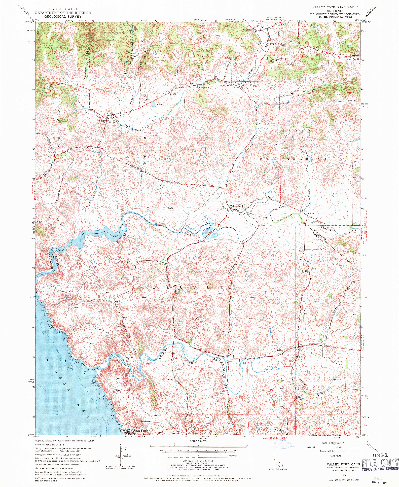 USGS 1:24000-SCALE QUADRANGLE FOR VALLEY FORD, CA 1954