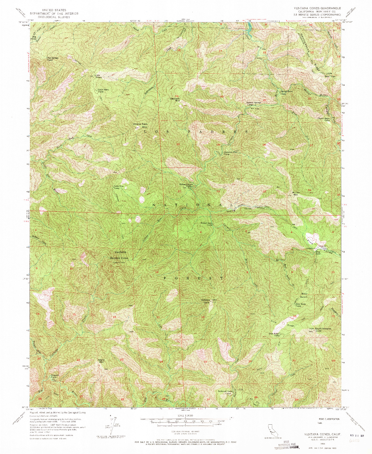 USGS 1:24000-SCALE QUADRANGLE FOR VENTANA CONES, CA 1956