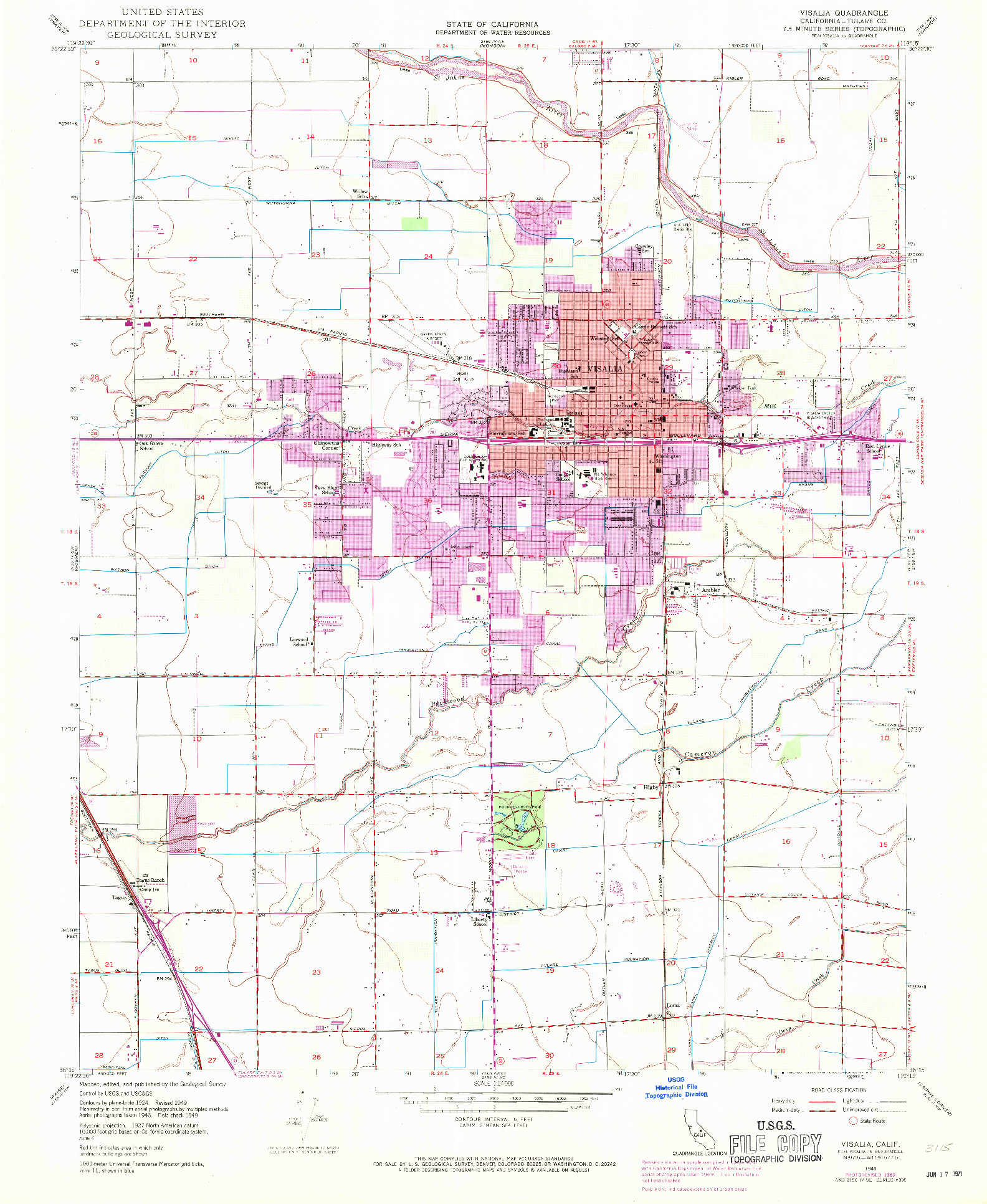 USGS 1:24000-SCALE QUADRANGLE FOR VISALIA, CA 1949