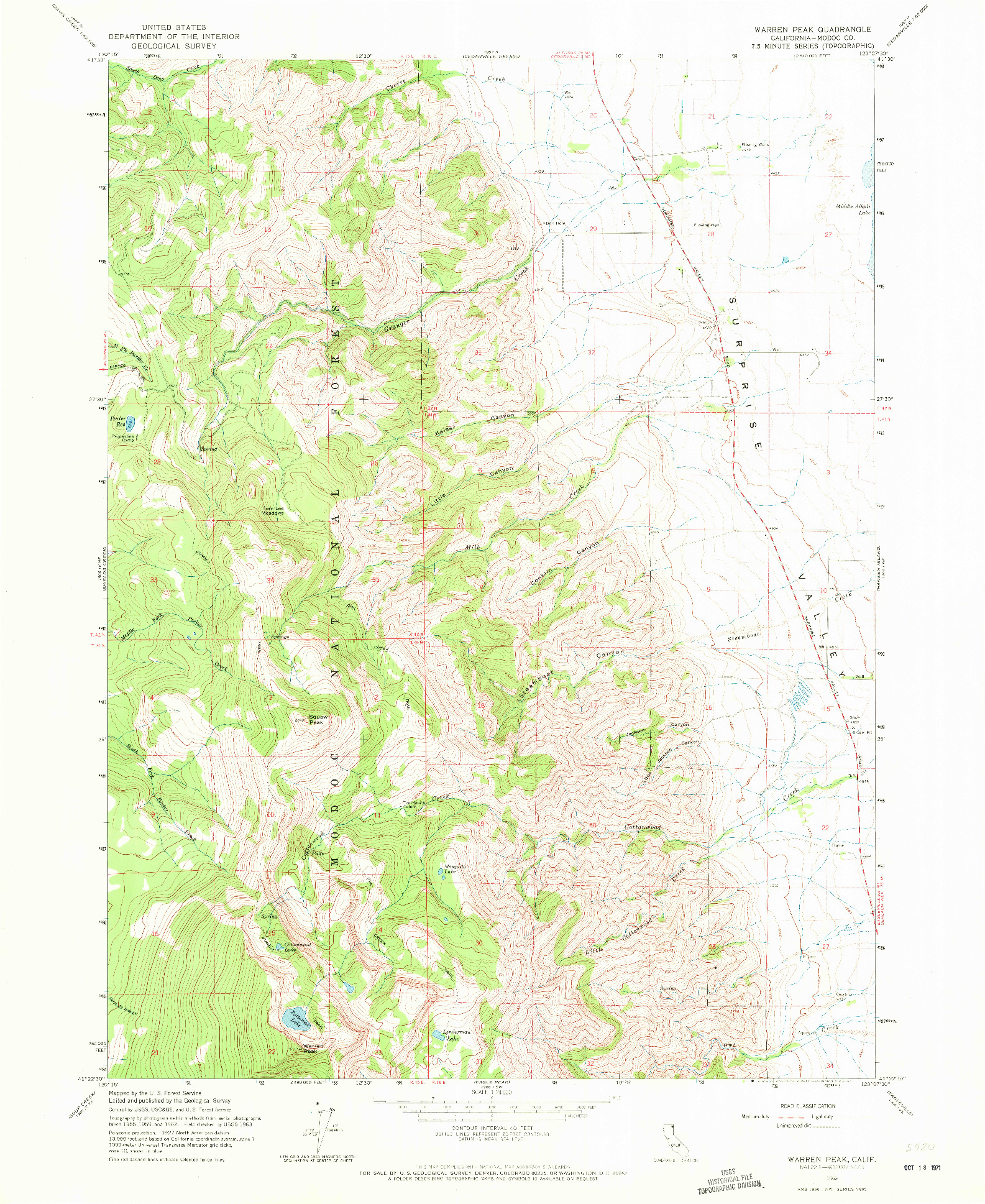 USGS 1:24000-SCALE QUADRANGLE FOR WARREN PEAK, CA 1963