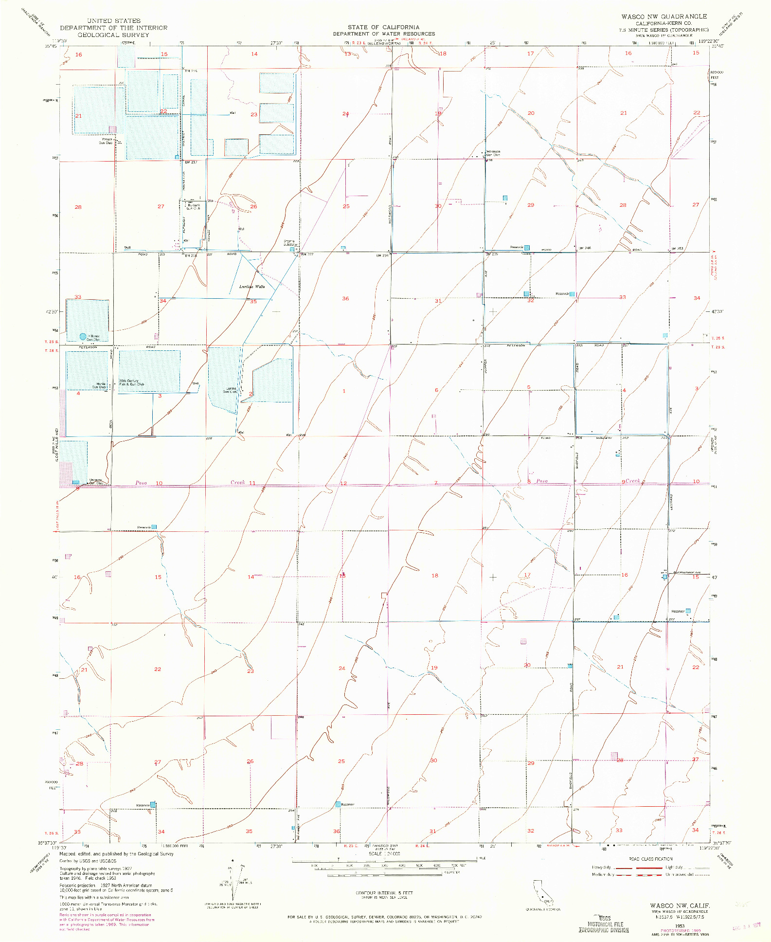 USGS 1:24000-SCALE QUADRANGLE FOR WASCO NW, CA 1953