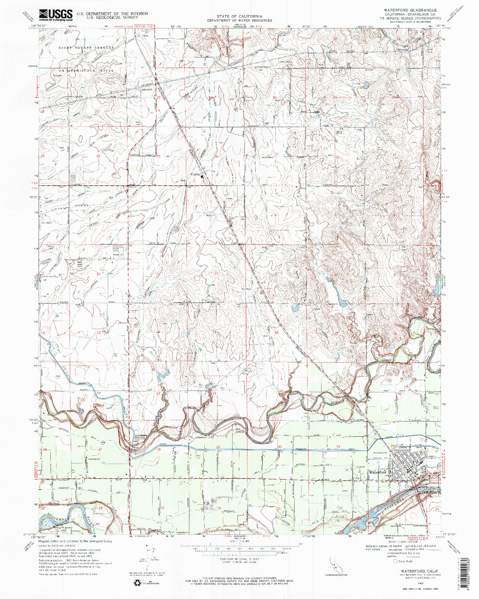 USGS 1:24000-SCALE QUADRANGLE FOR WATERFORD, CA 1969