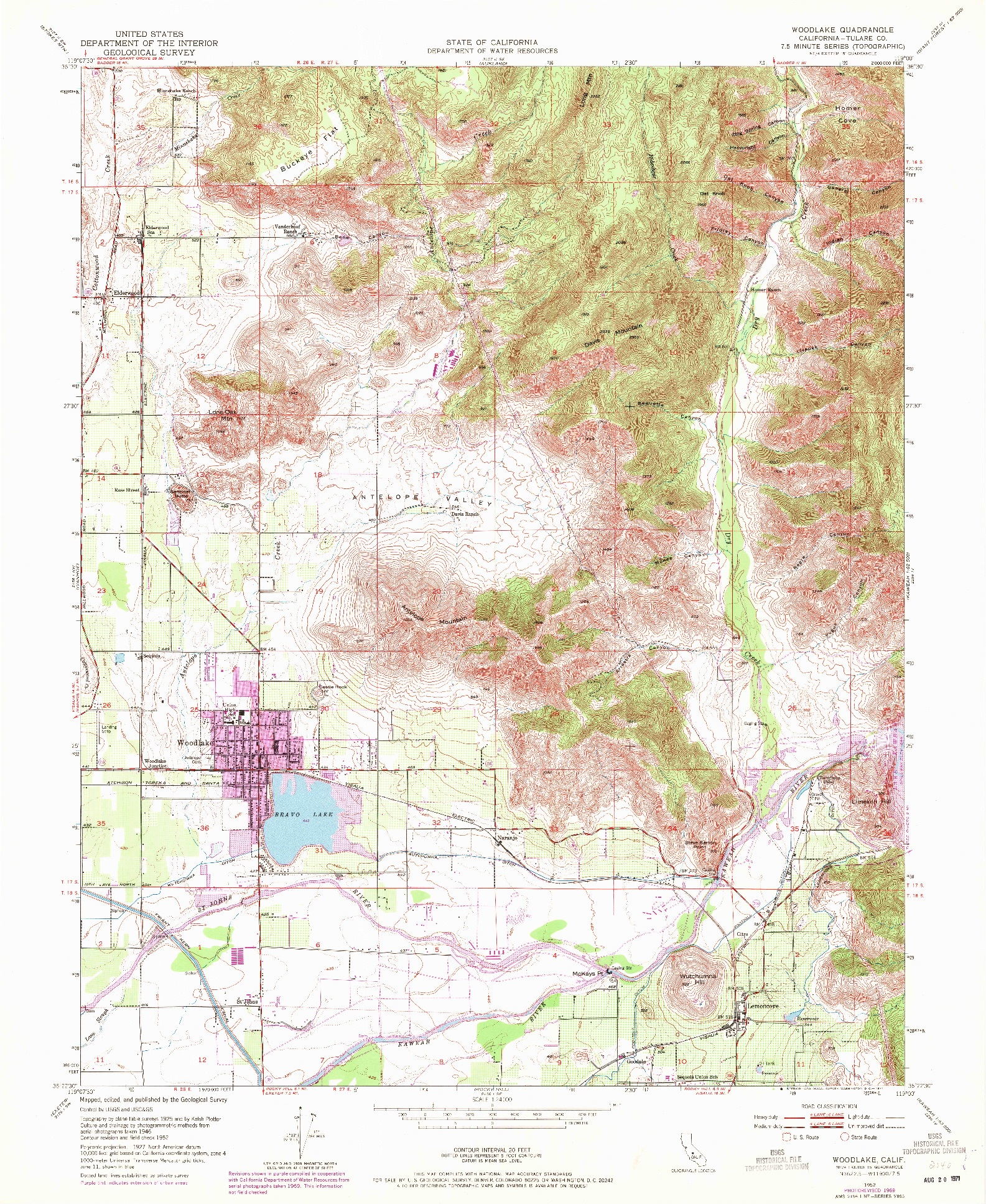 USGS 1:24000-SCALE QUADRANGLE FOR WOODLAKE, CA 1952