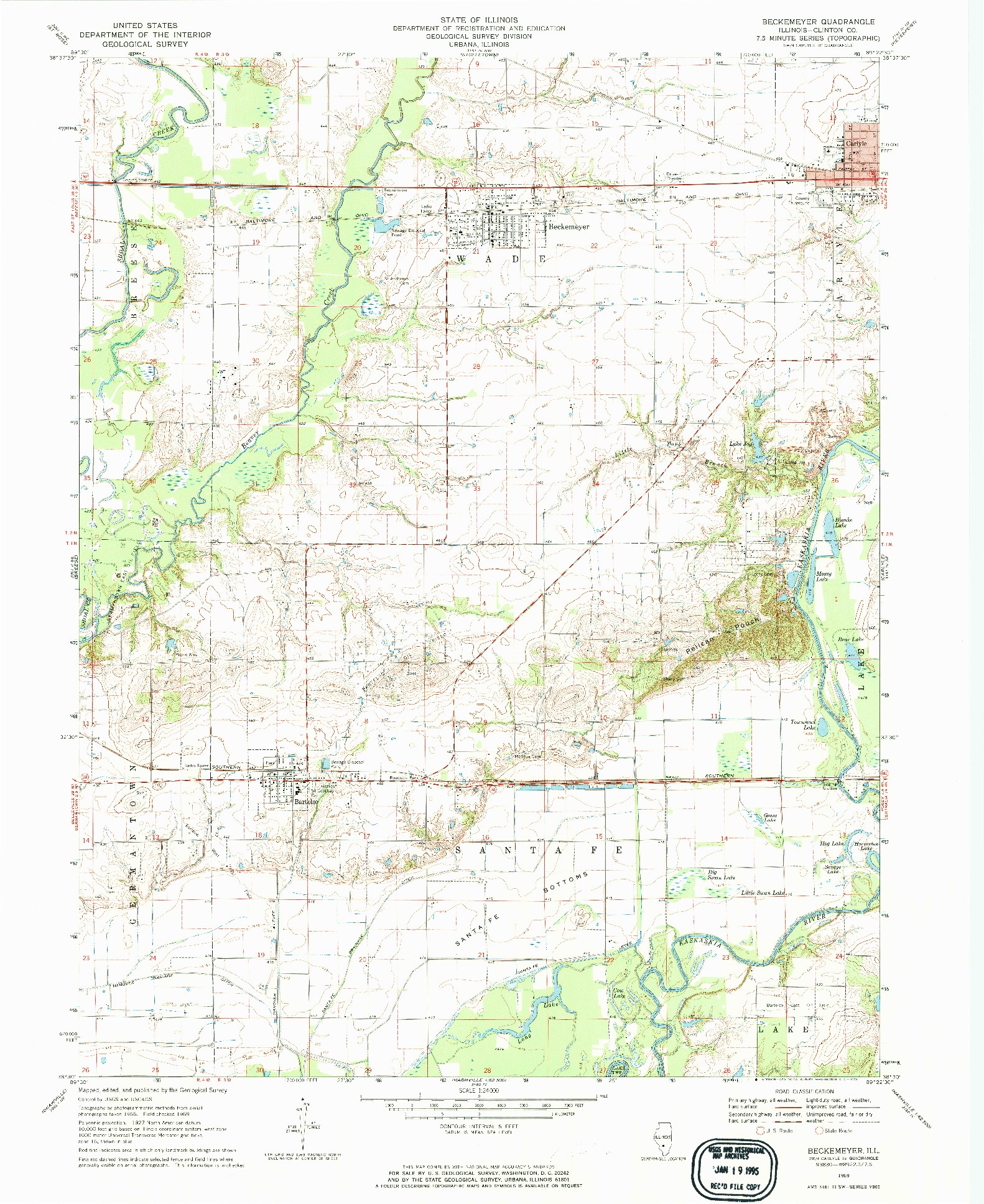 USGS 1:24000-SCALE QUADRANGLE FOR BECKEMEYER, IL 1969