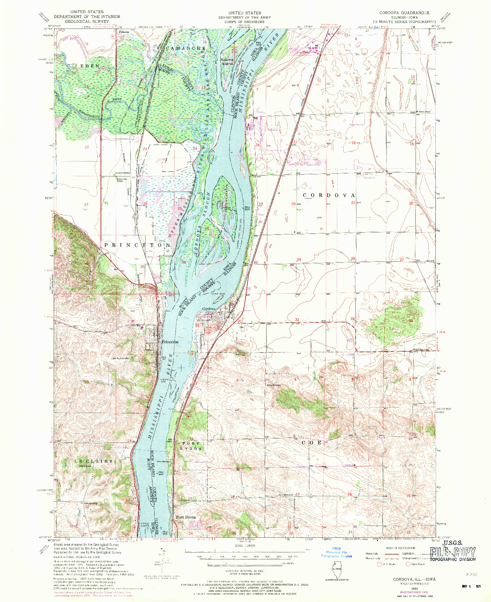 USGS 1:24000-SCALE QUADRANGLE FOR CORDOVA, IL 1953