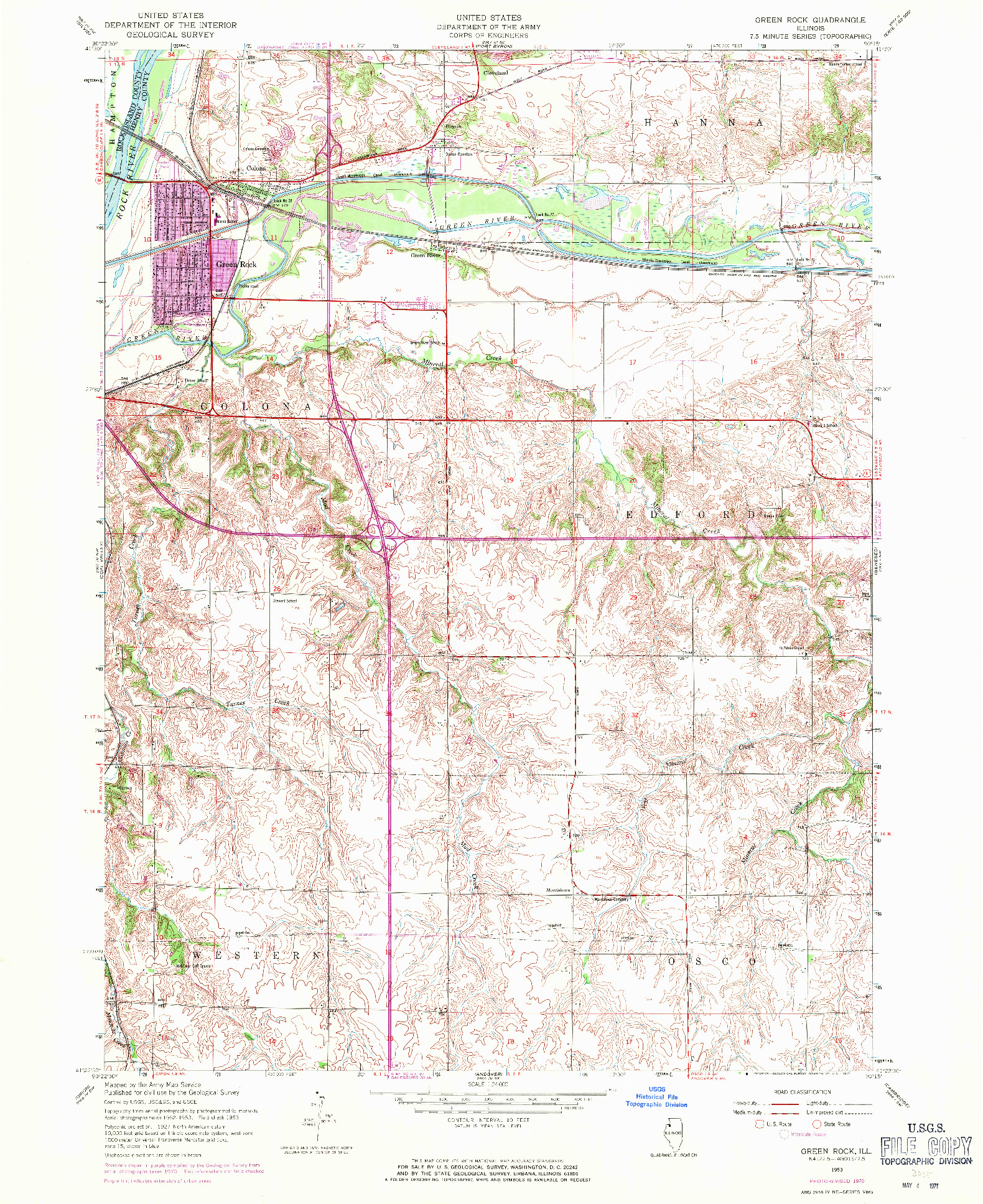 USGS 1:24000-SCALE QUADRANGLE FOR GREEN ROCK, IL 1953