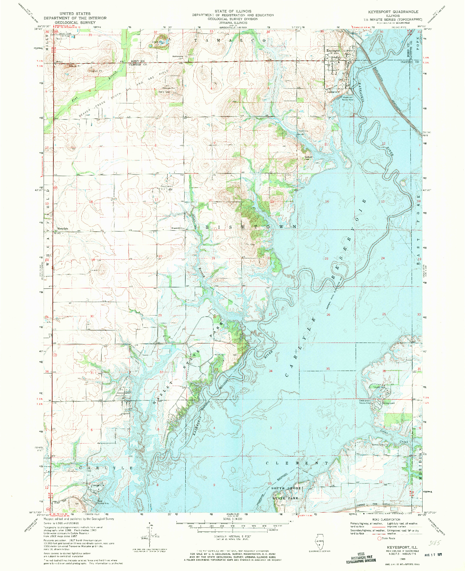 USGS 1:24000-SCALE QUADRANGLE FOR KEYESPORT, IL 1969