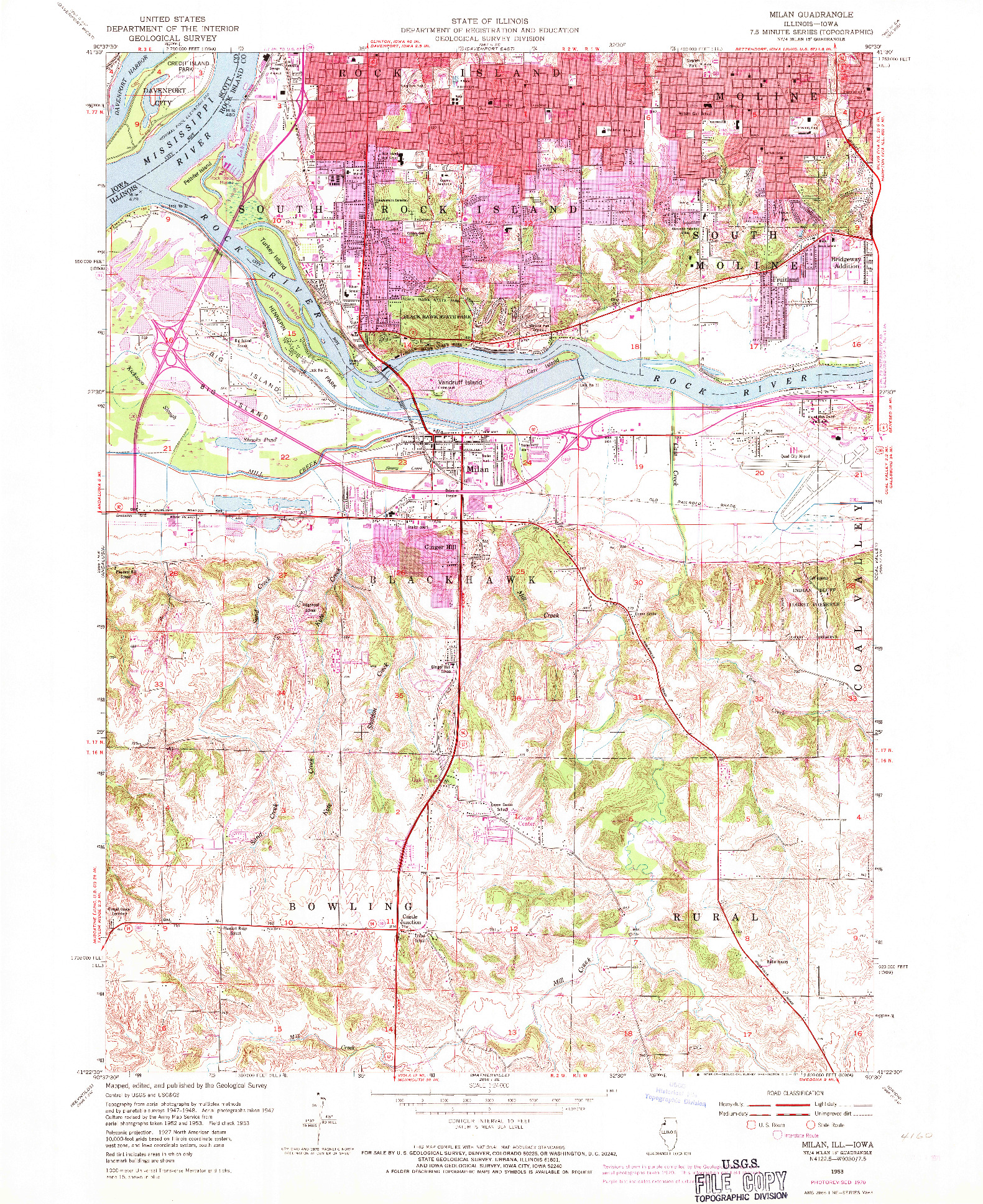 USGS 1:24000-SCALE QUADRANGLE FOR MILAN, IL 1953