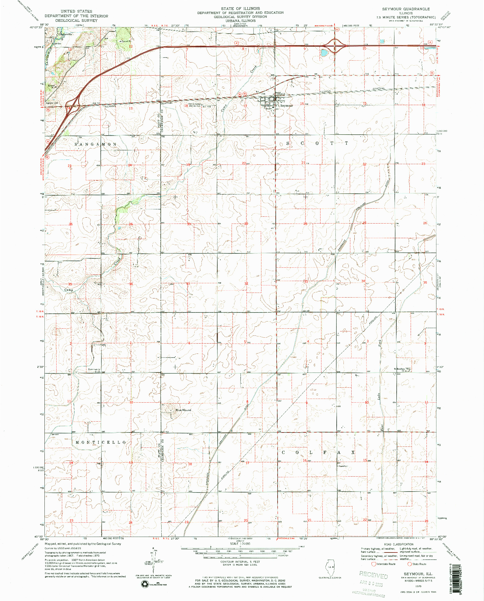 USGS 1:24000-SCALE QUADRANGLE FOR SEYMOUR, IL 1970