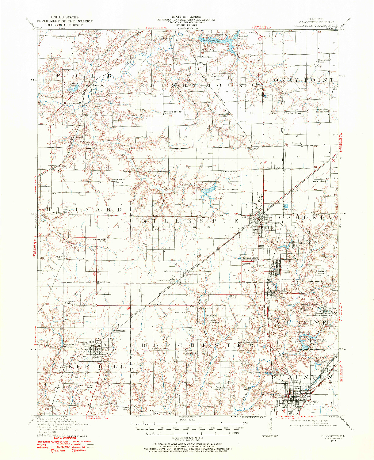 USGS 1:62500-SCALE QUADRANGLE FOR GILLESPIE, IL 1912